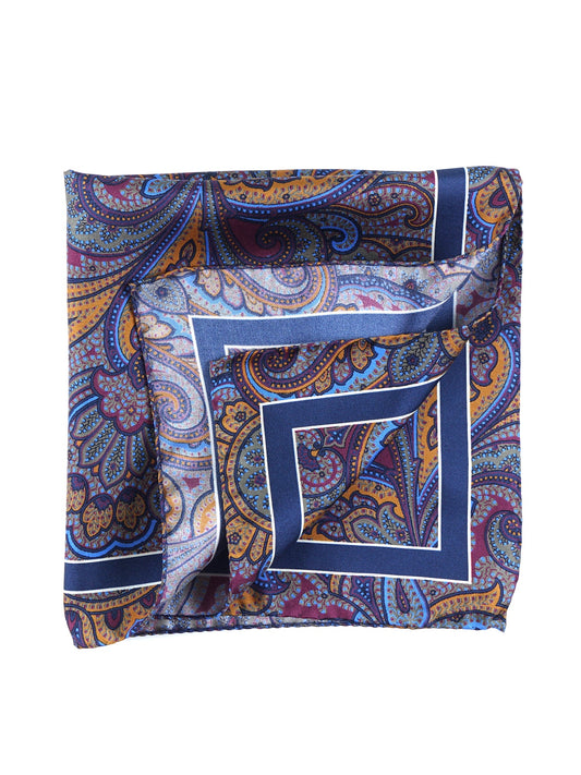 Pocket square 45x45cm blue printed silk DINA