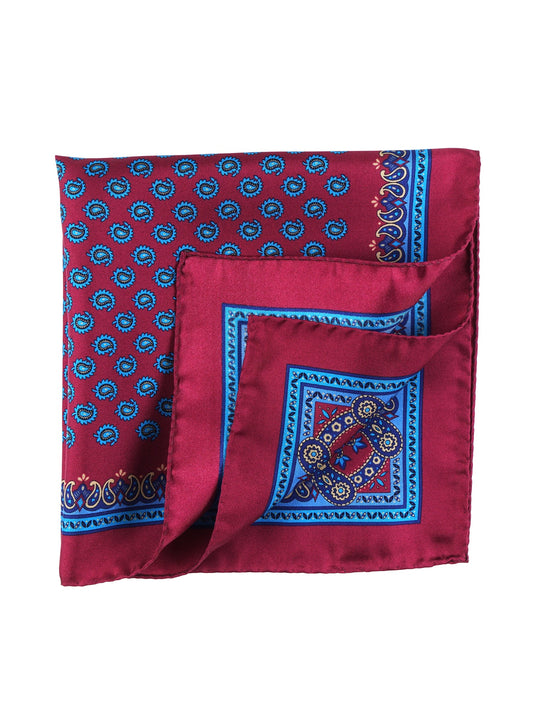 XL Pocket Square Bordeaux in Pure Printed Silk Rain