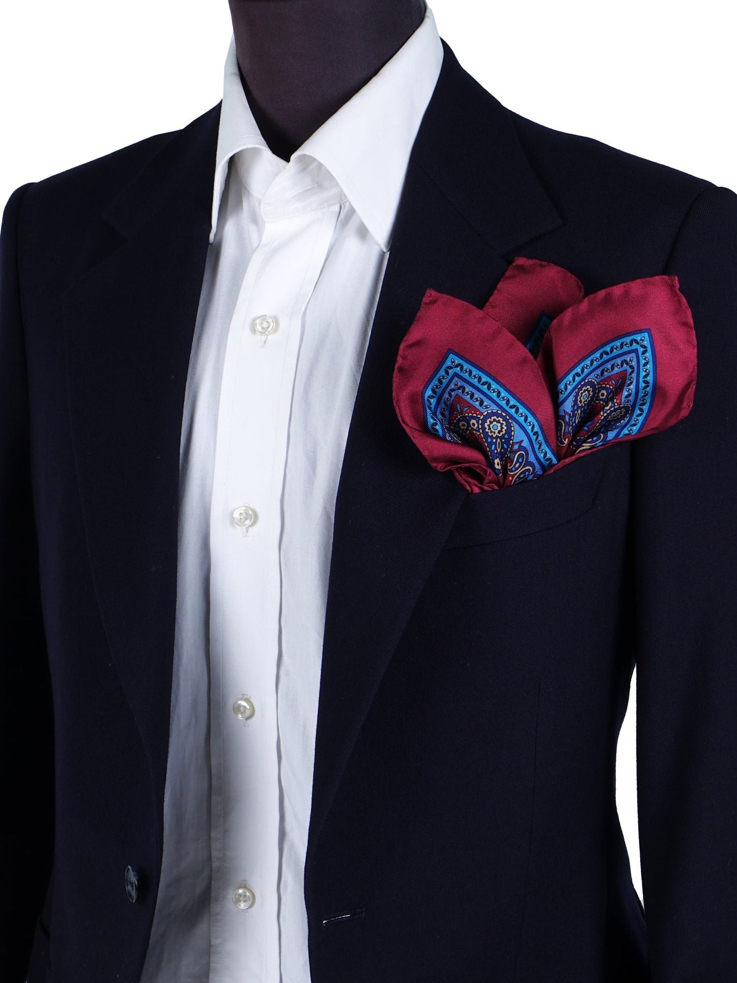 XL Pocket Square Bordeaux in Pure Printed Silk Rain