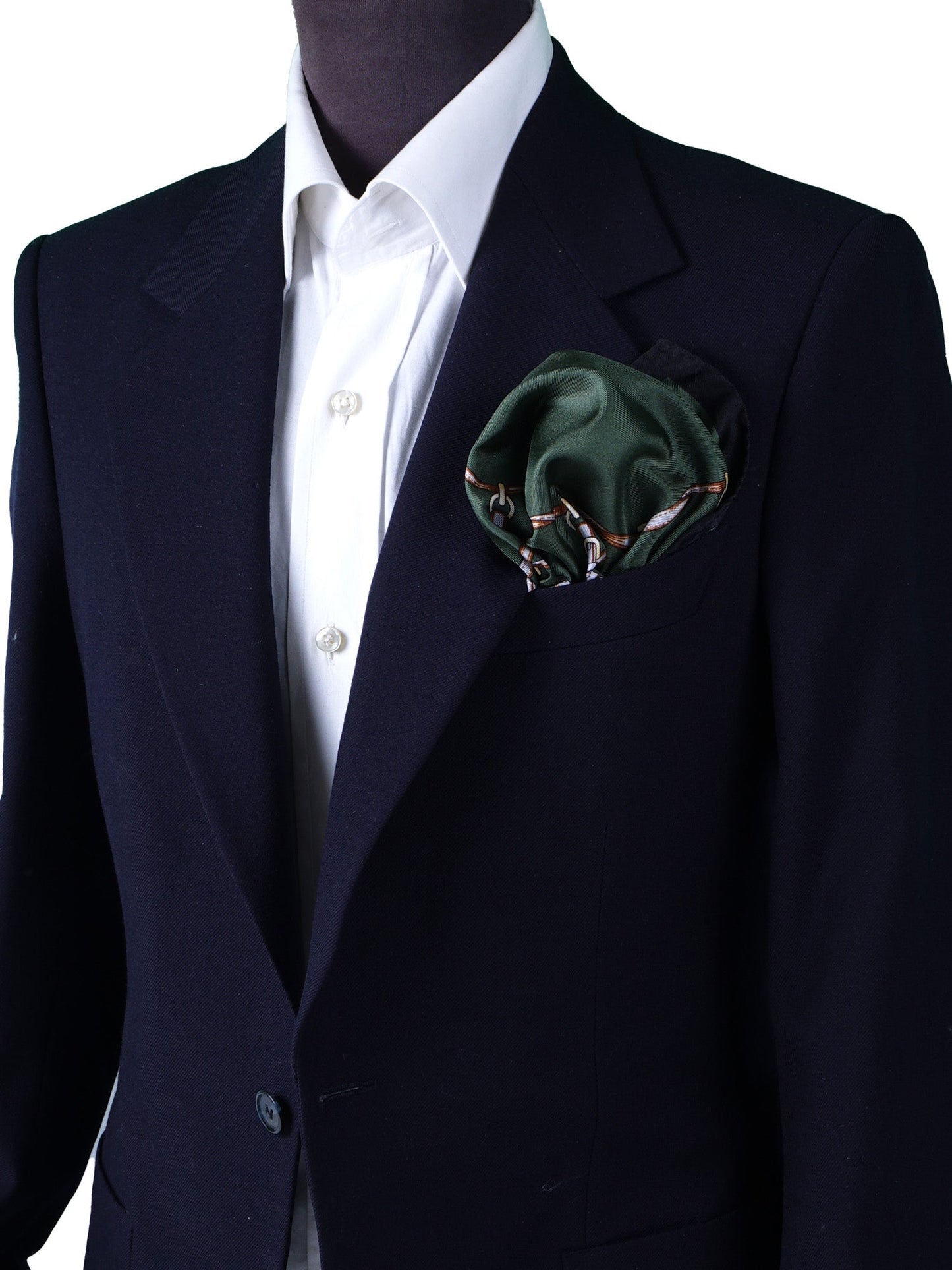 Extra Large Green Silk Printed Pocket Square REINS