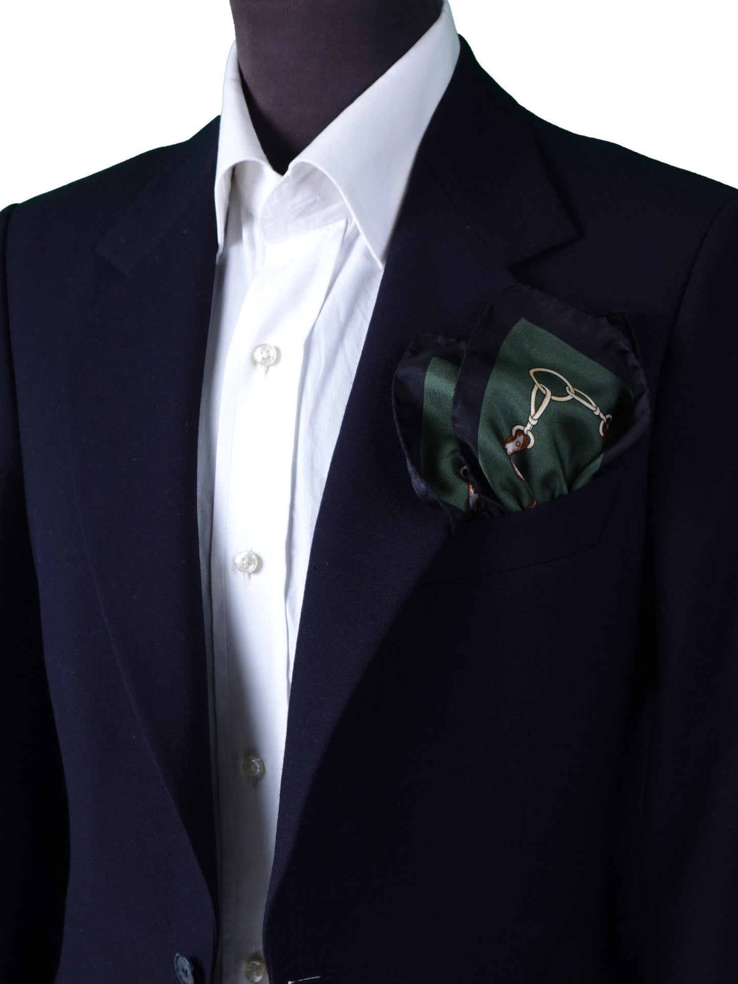 Extra Large Green Silk Printed Pocket Square REINS