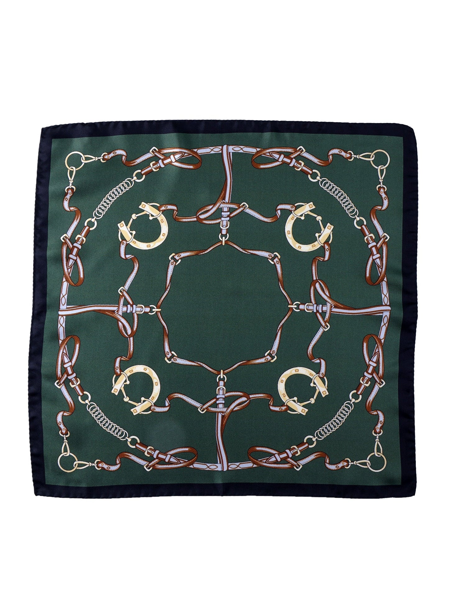 Extra Large Green Silk Printed Pocket Square REINS
