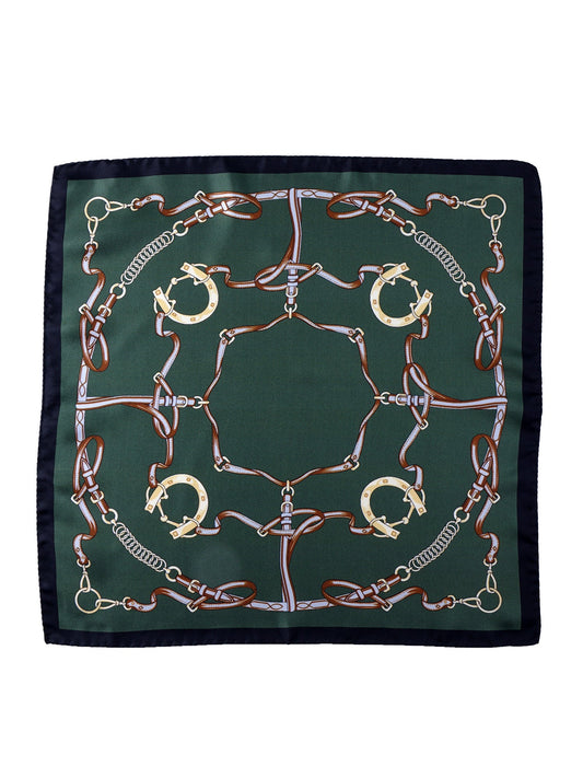 Extra Large Green Silk Printed Pocket Square REINS