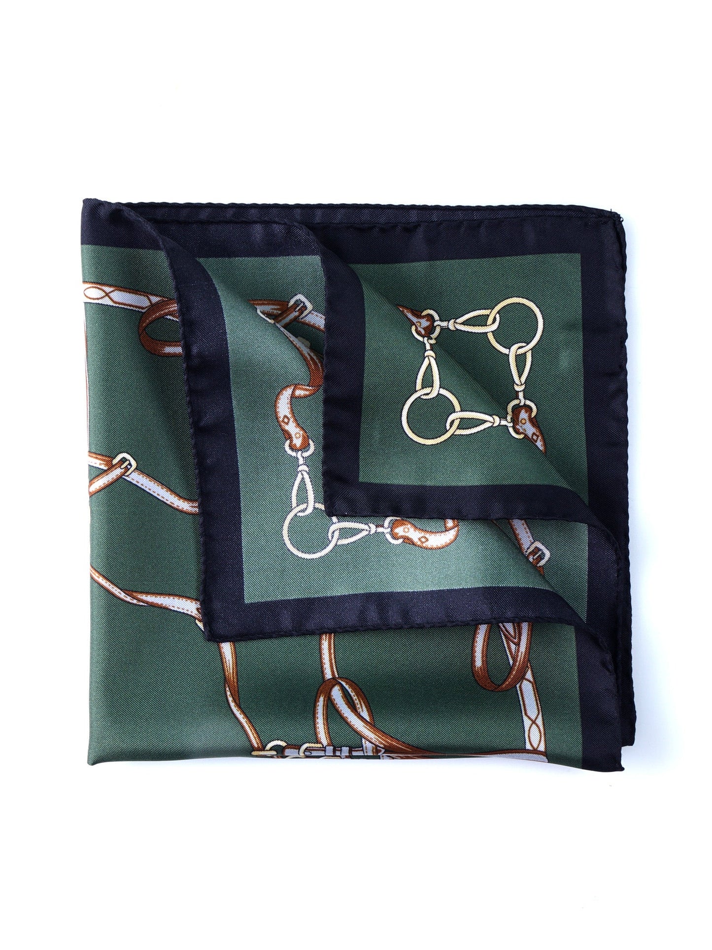 Extra Large Green Silk Printed Pocket Square REINS