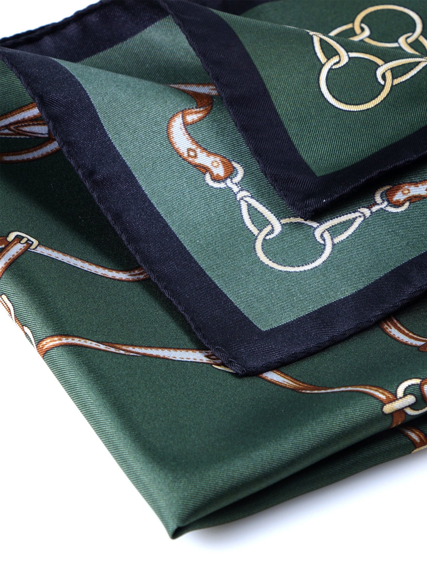 Extra Large Green Silk Printed Pocket Square REINS