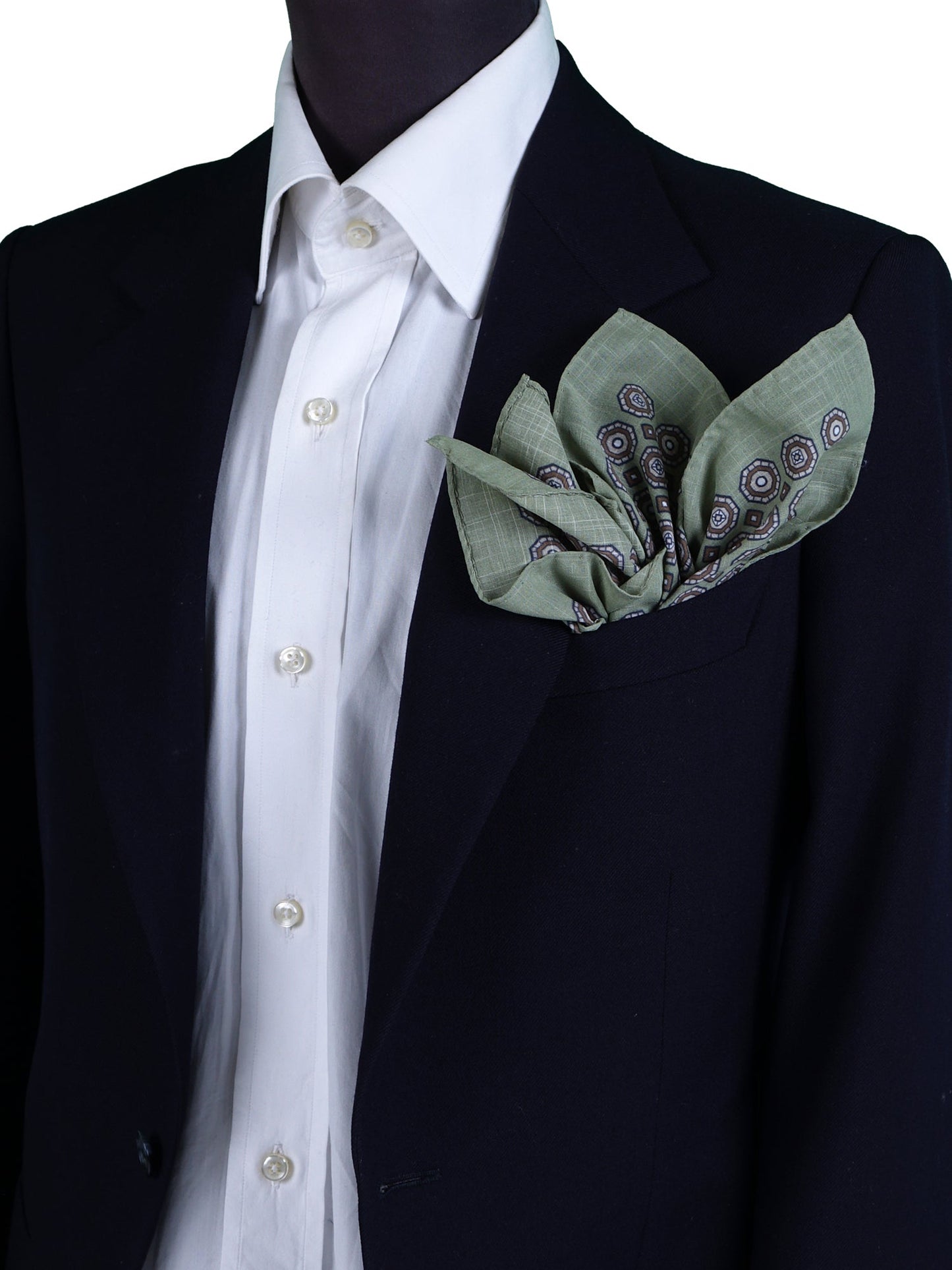 XL Green Cotton Pocket Square ROSERY