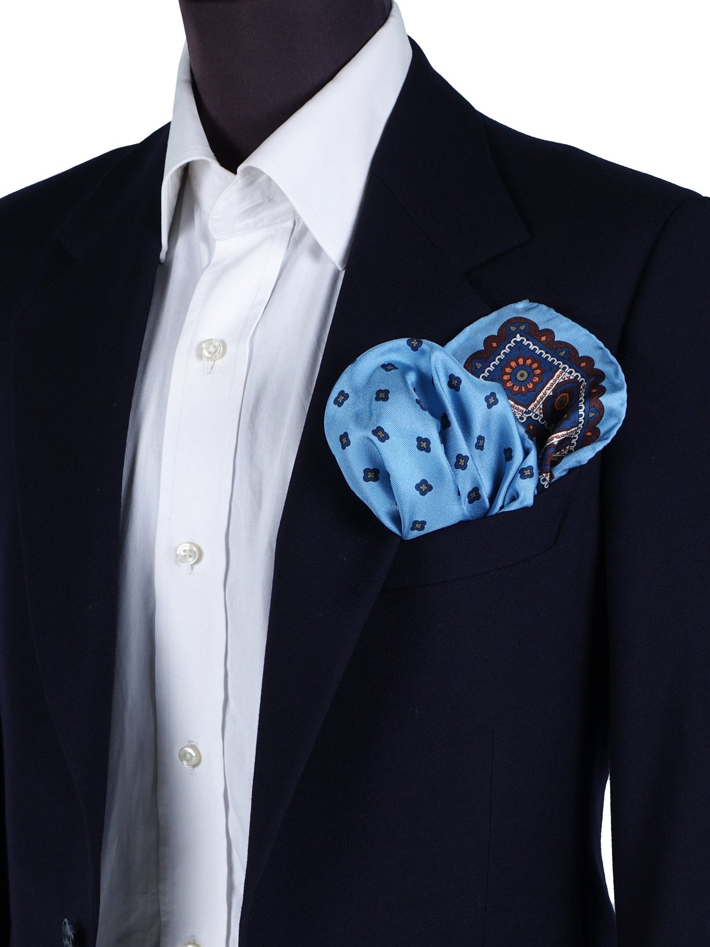 Pocket square 45x45cm light blue printed silk DALI