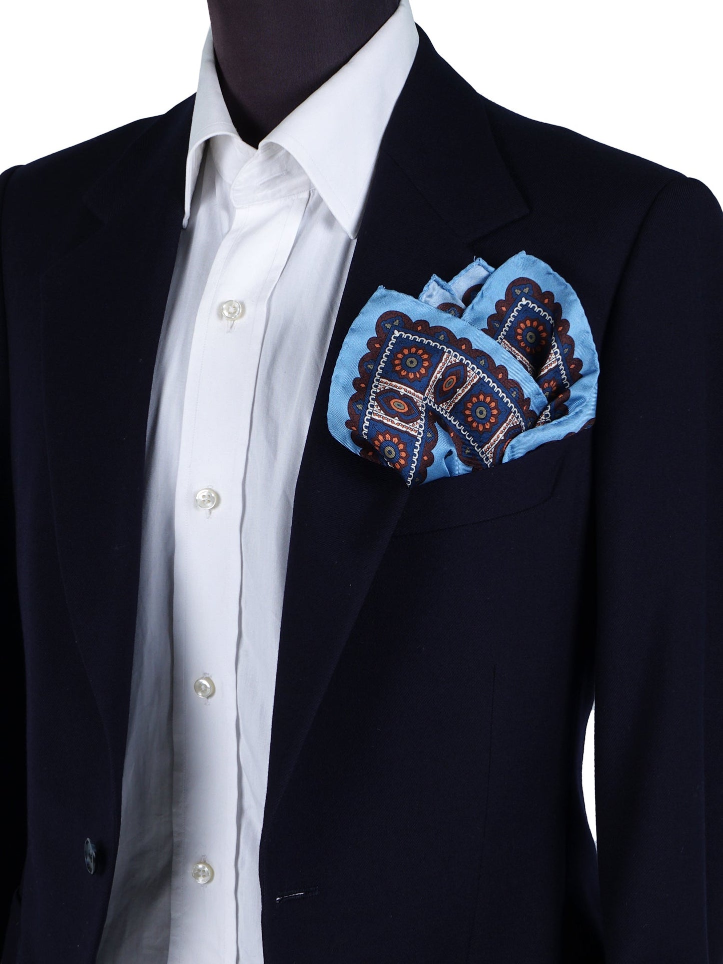 Pocket square 45x45cm light blue printed silk DALI