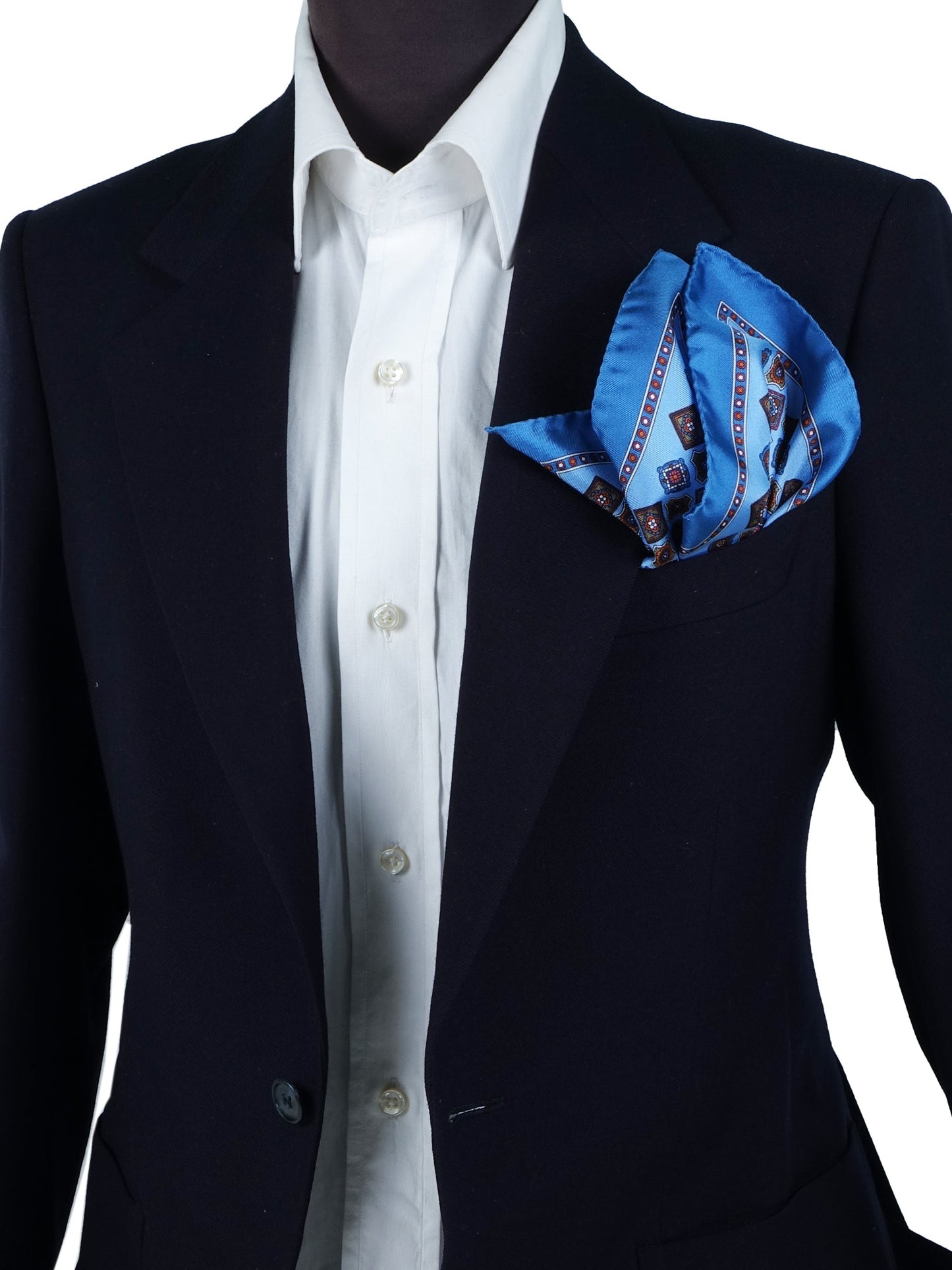 XL Pocket Square in Printed Sky Blue Silk DANIELE