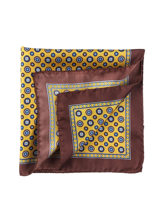 Pocket Square 45x45cm Yellow Printed Silk SKINNER