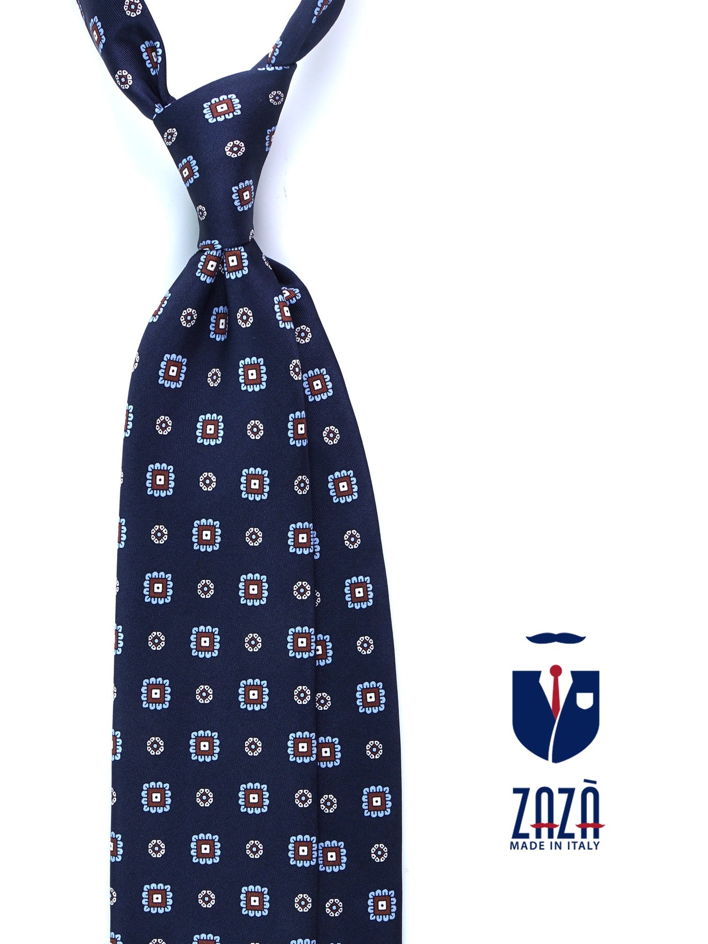 FEIN 3-fold tie in navy blue printed silk