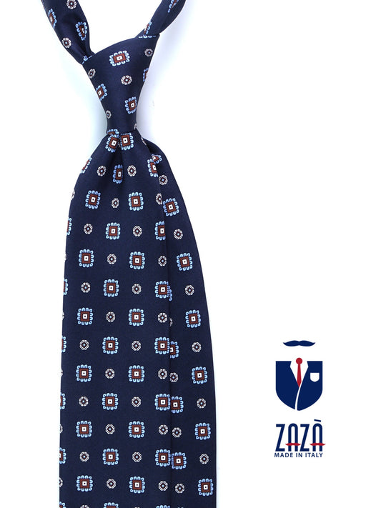 FEIN 3-fold tie in navy blue printed silk