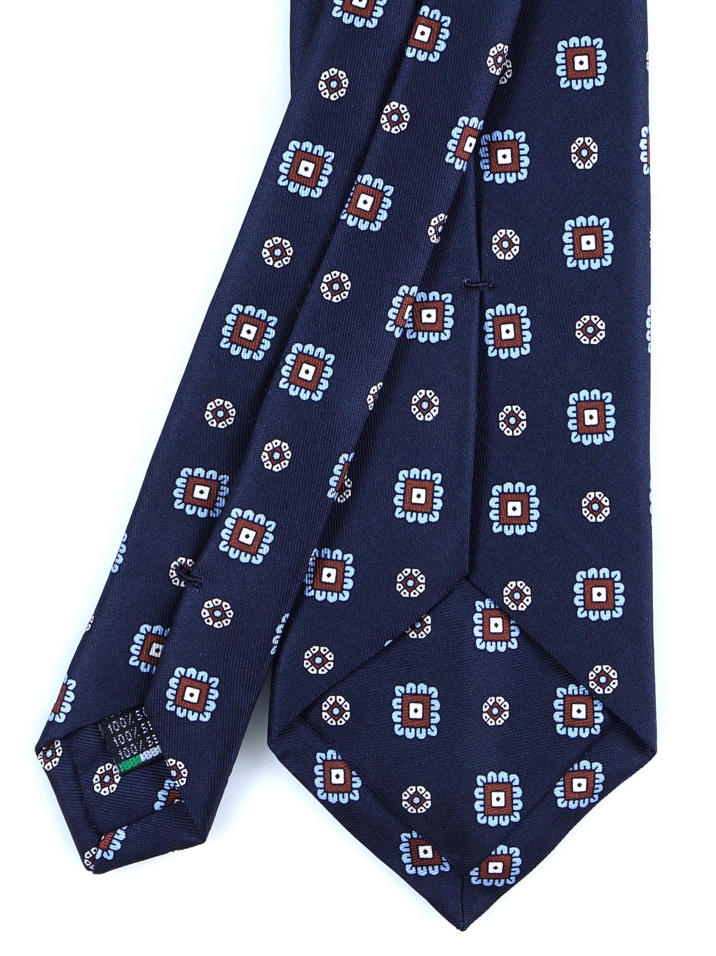 FEIN 3-fold tie in navy blue printed silk