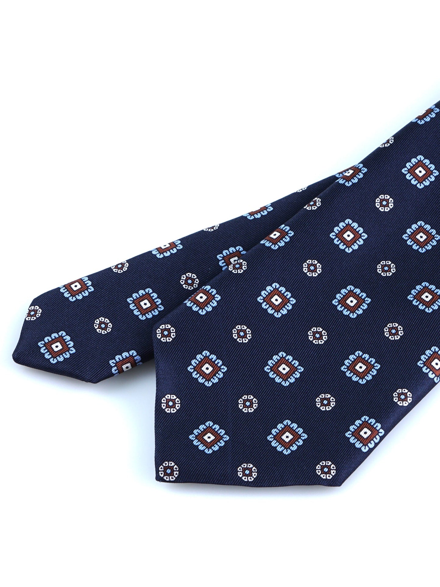 FEIN 3-fold tie in navy blue printed silk
