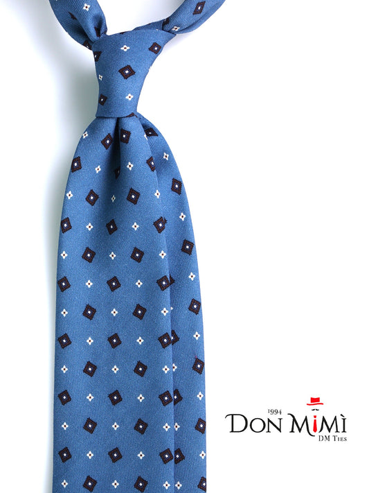 FELIX Avion Blue 3-Fold Tie in Printed English Challis Wool