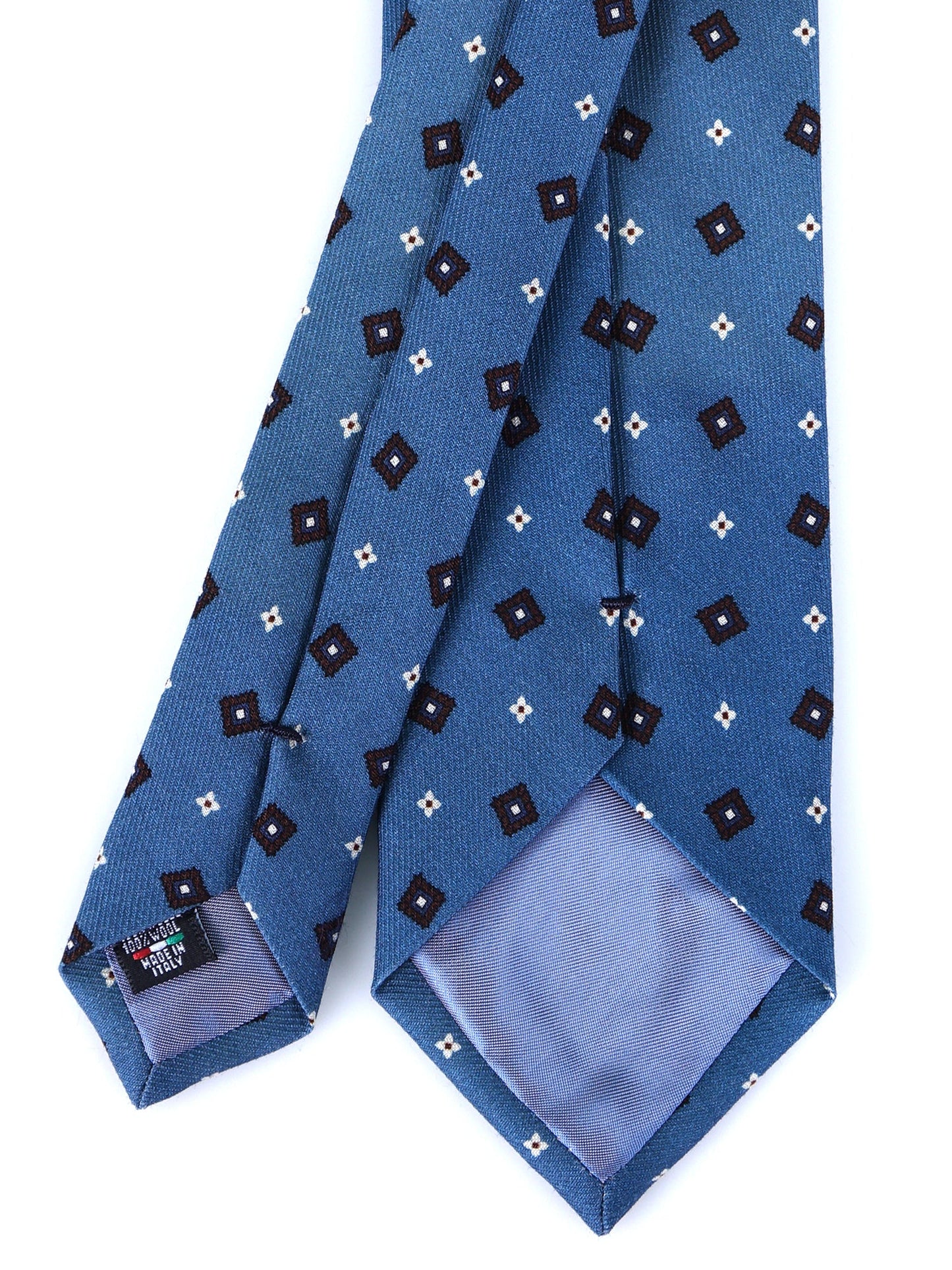 FELIX Avion Blue 3-Fold Tie in Printed English Challis Wool