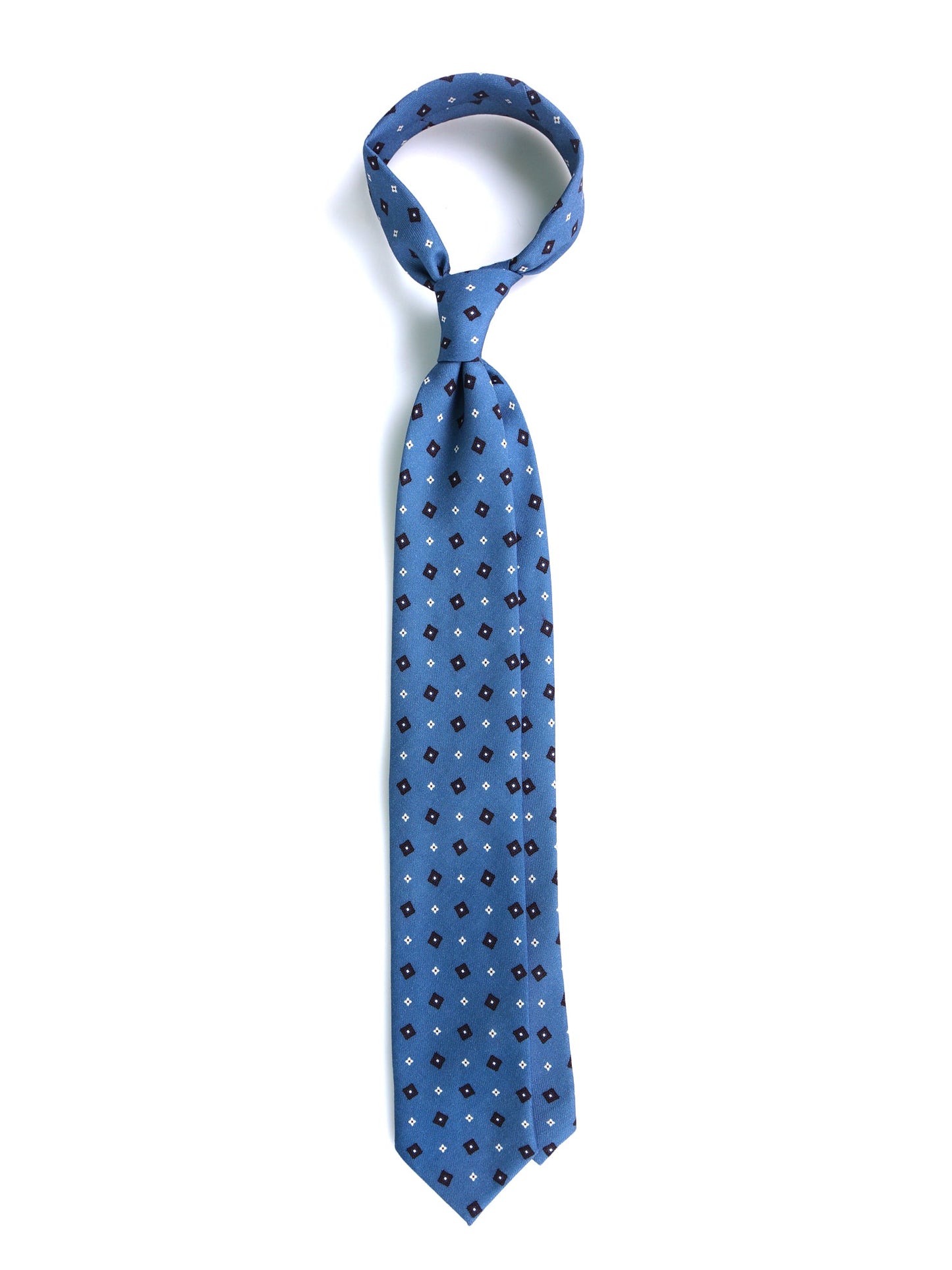 FELIX Avion Blue 3-Fold Tie in Printed English Challis Wool