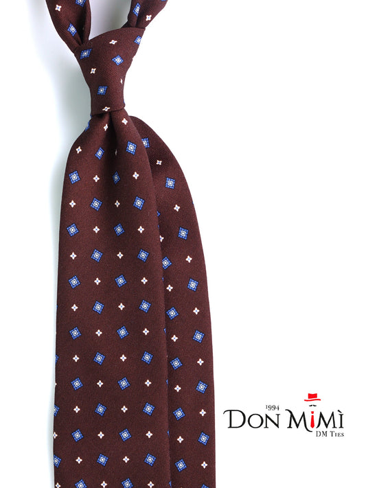 Brown 3 Fold Tie FELIX in English printed challis wool