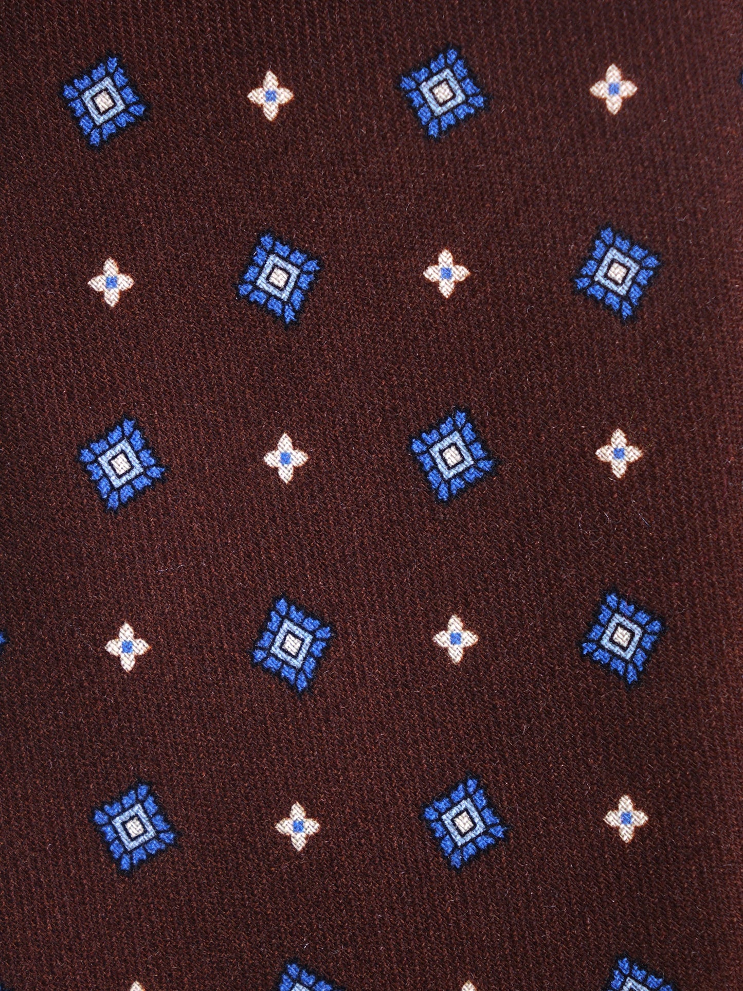 Brown 3 Fold Tie FELIX in English printed challis wool