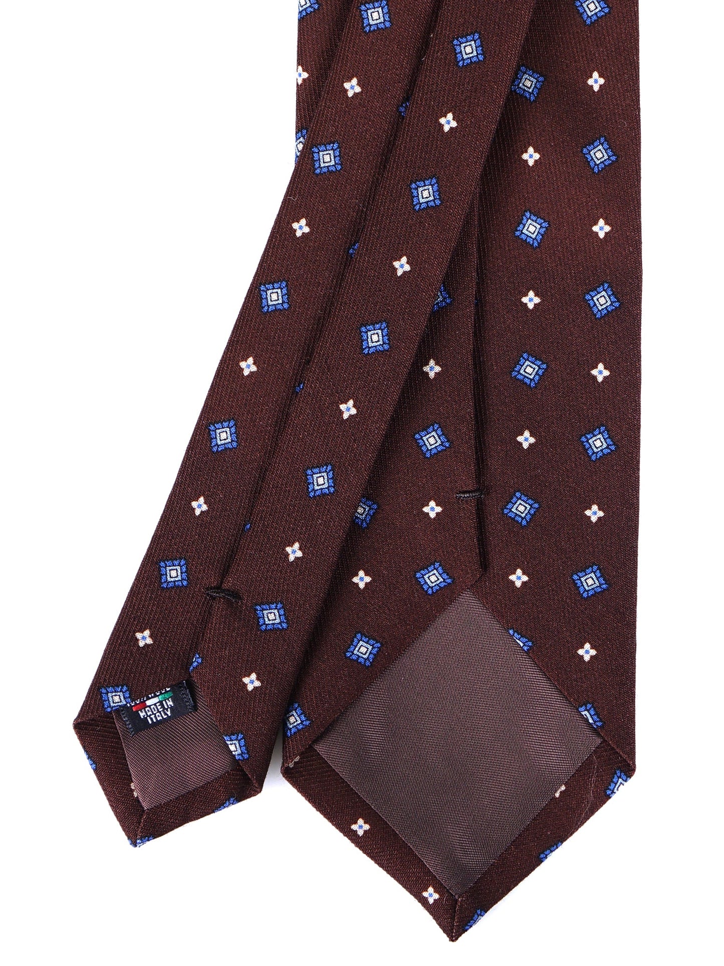 Brown 3 Fold Tie FELIX in English printed challis wool