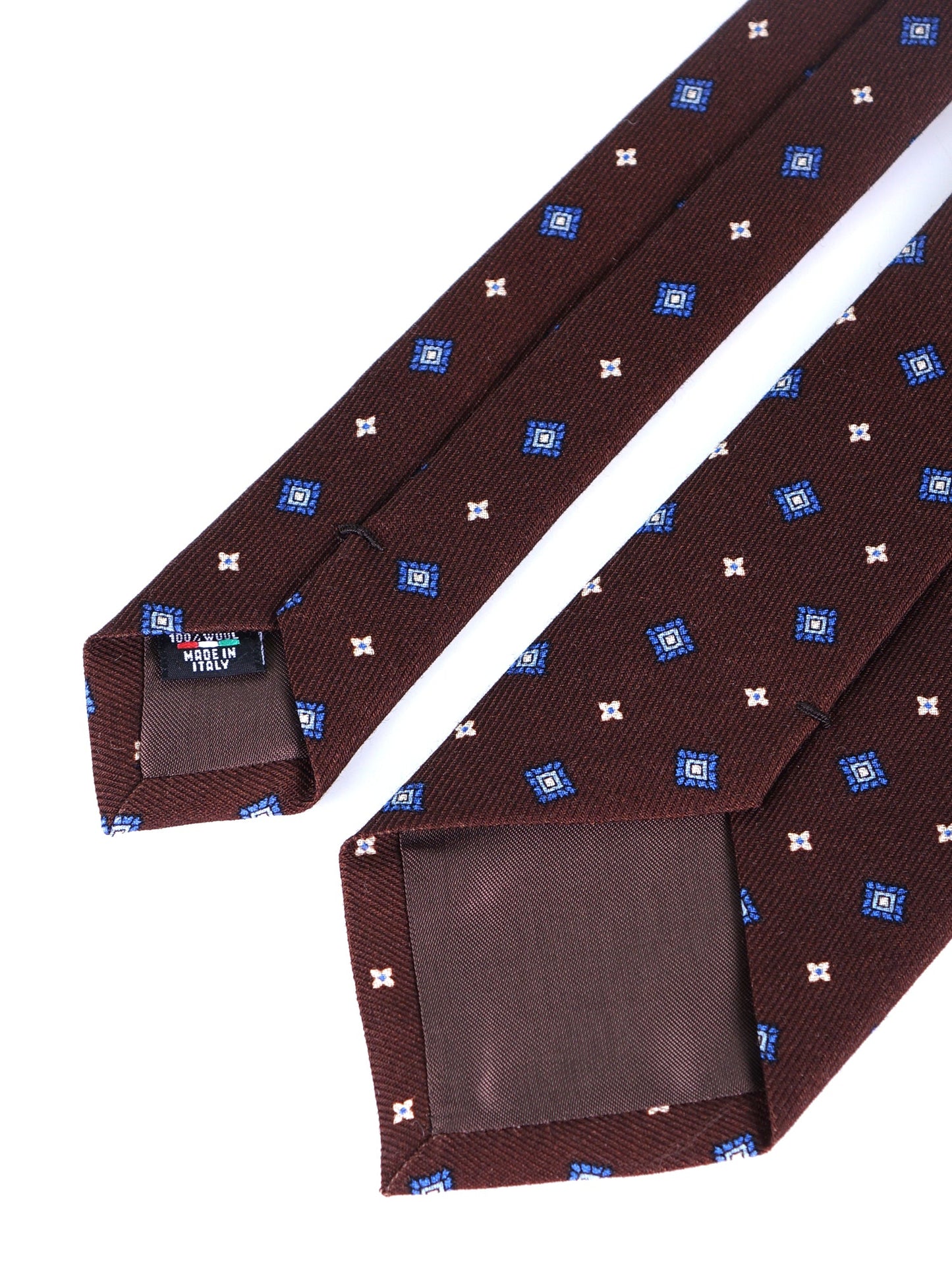 Brown 3 Fold Tie FELIX in English printed challis wool