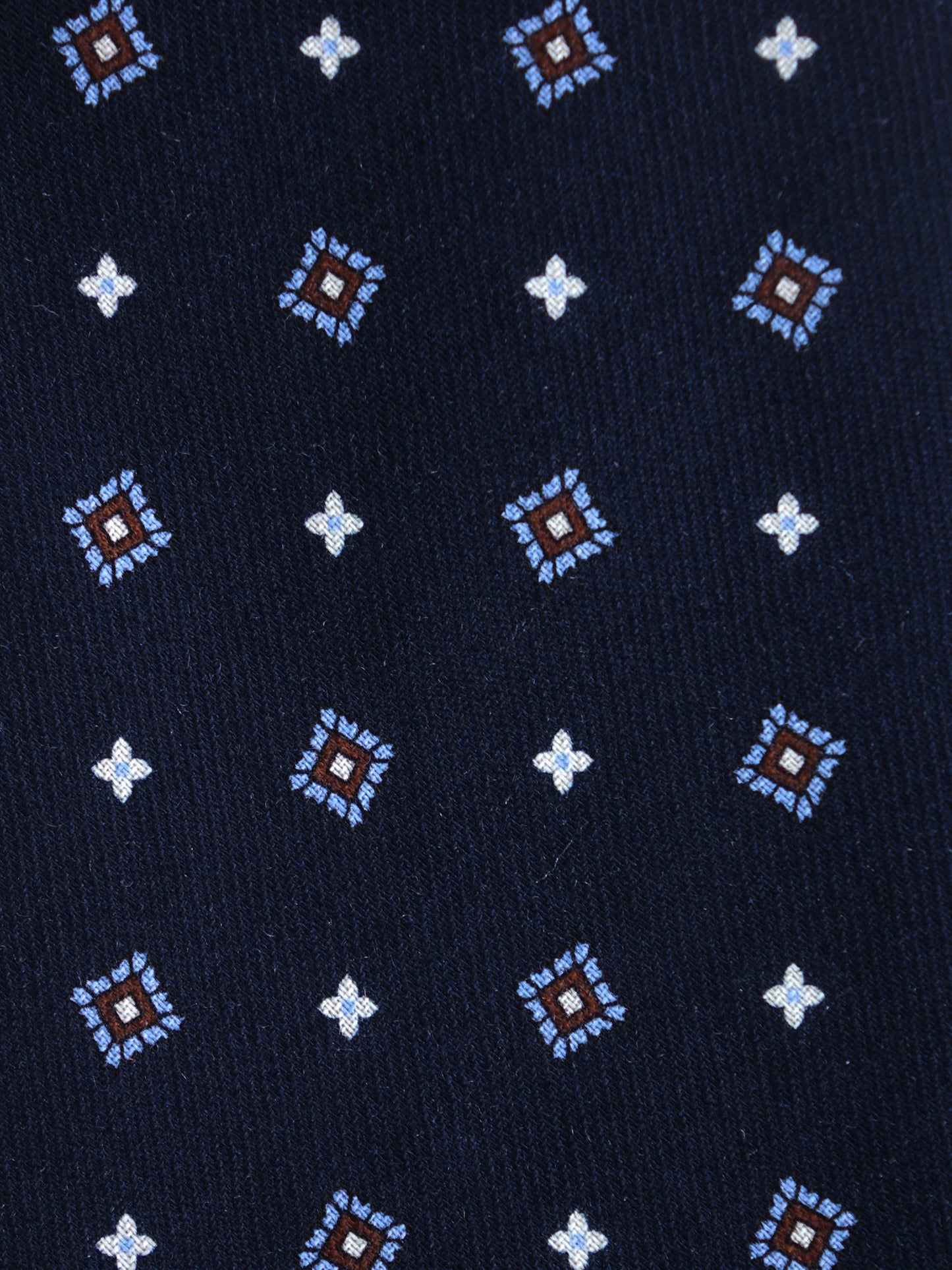 Dark Blue 3-fold FELIX Tie in Printed English Challis Wool