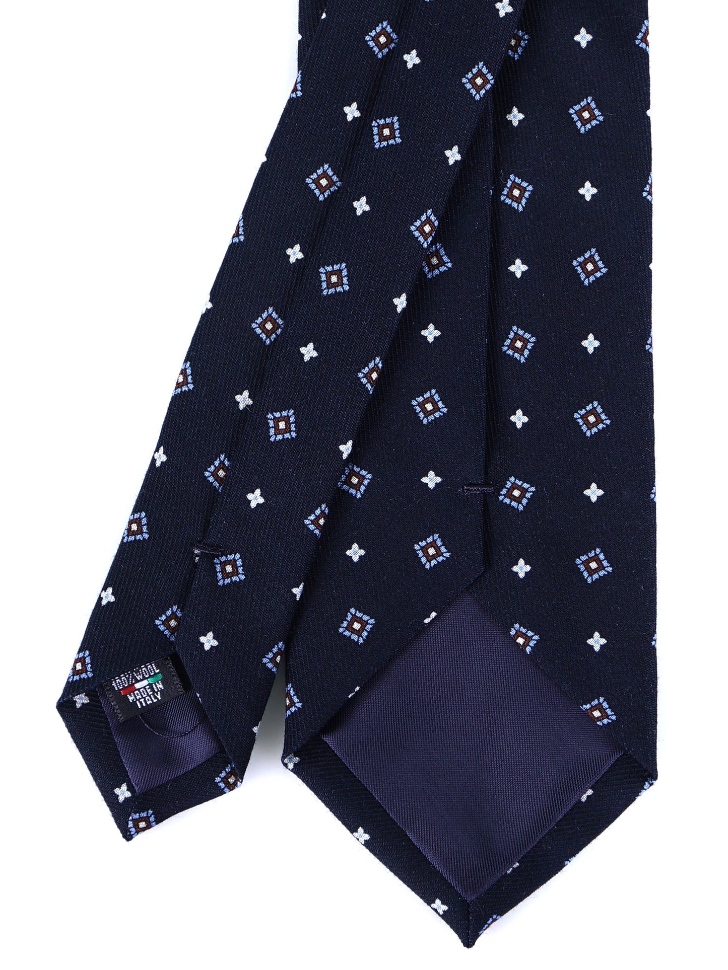 Dark Blue 3-fold FELIX Tie in Printed English Challis Wool