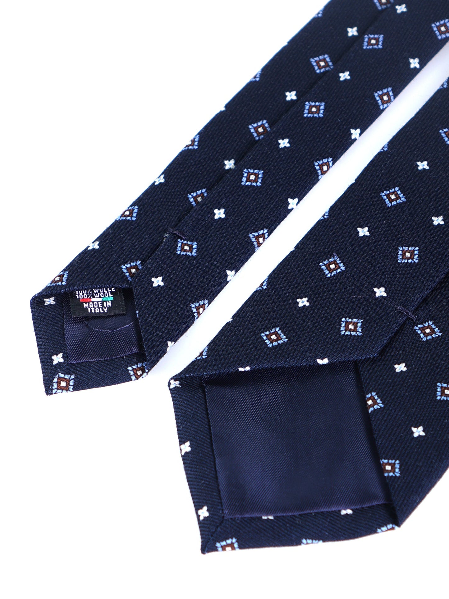 Dark Blue 3-fold FELIX Tie in Printed English Challis Wool