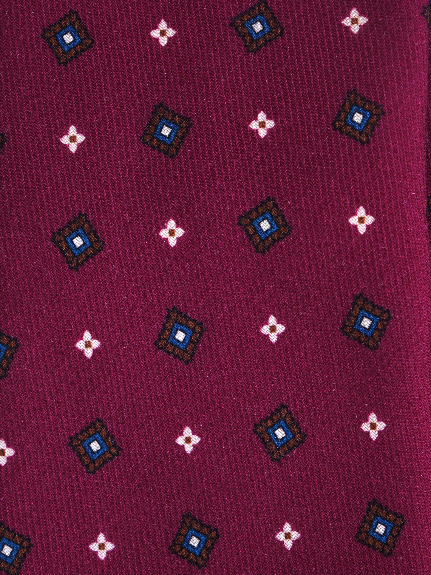 Burgundy 3 Fold FELIX Tie in English Printed Challis Wool