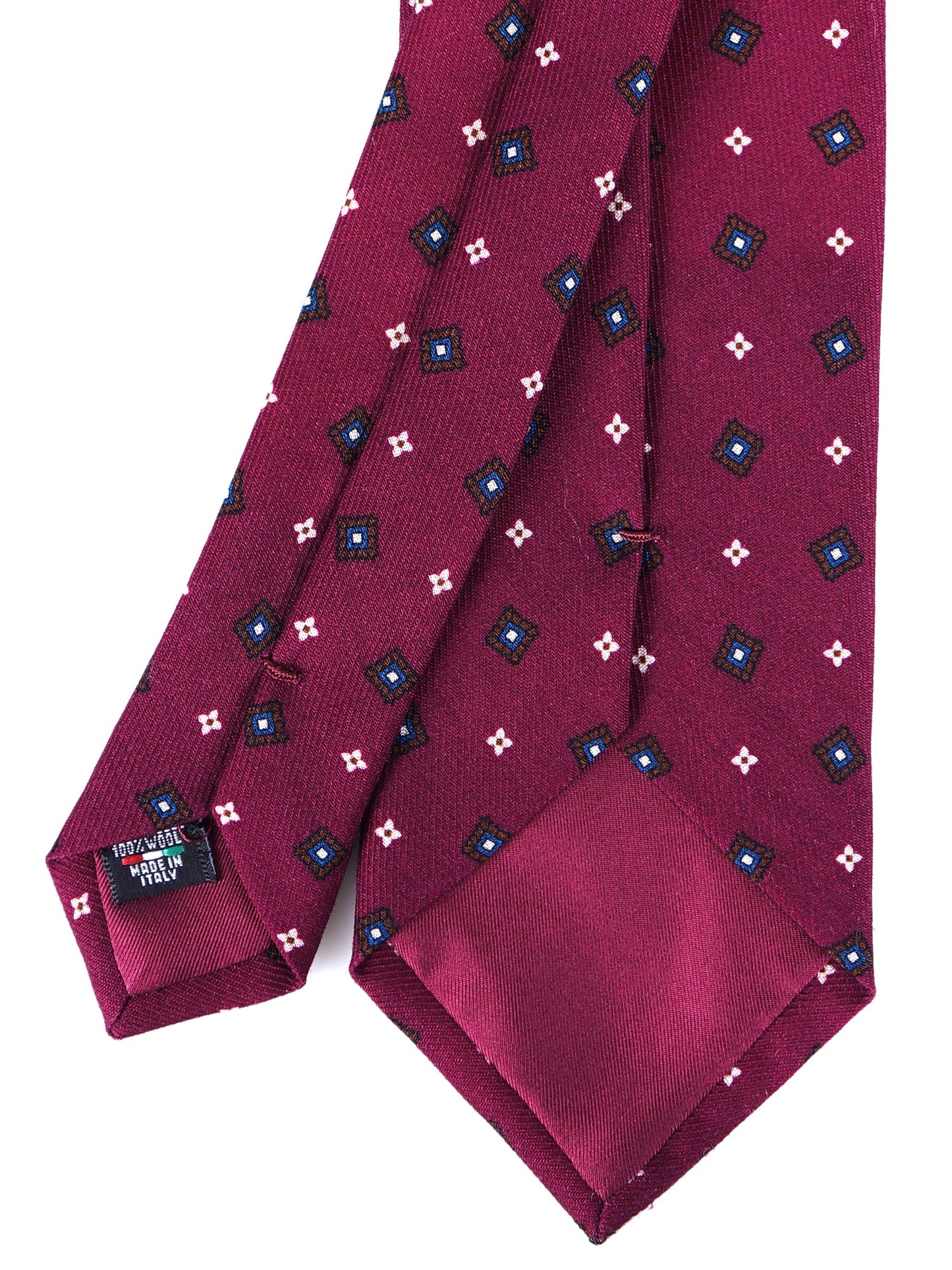 Burgundy 3 Fold FELIX Tie in English Printed Challis Wool