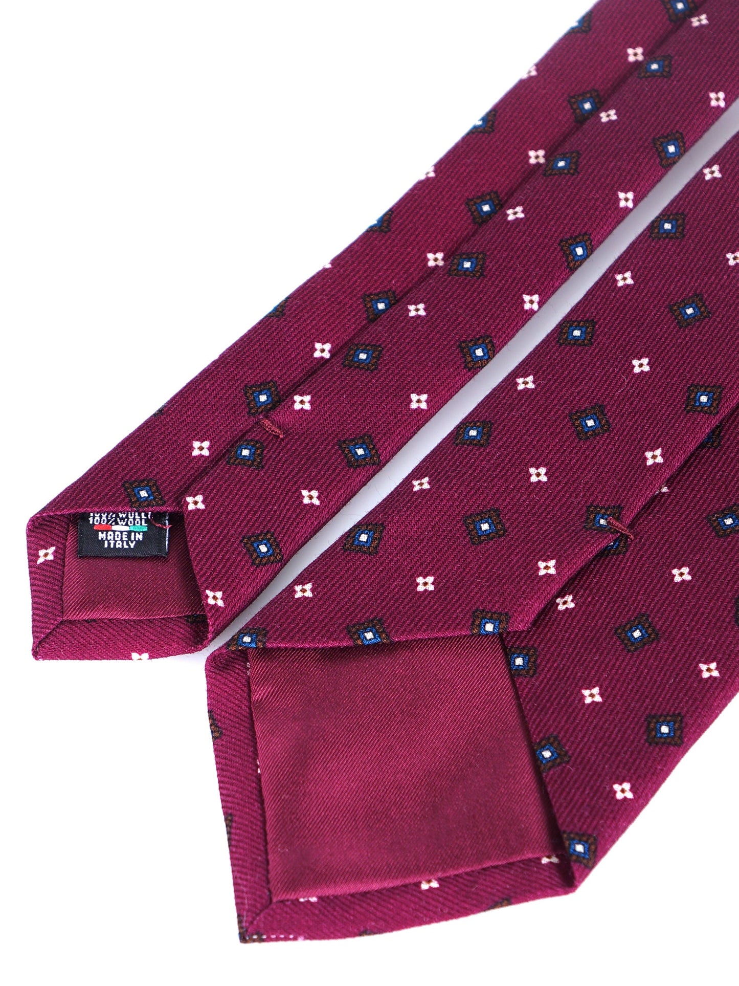 Burgundy 3 Fold FELIX Tie in English Printed Challis Wool