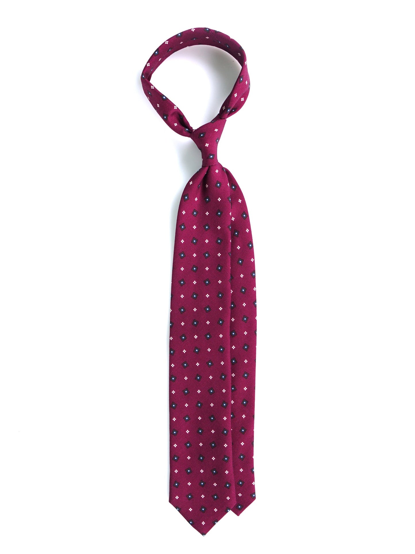 Burgundy 3 Fold FELIX Tie in English Printed Challis Wool