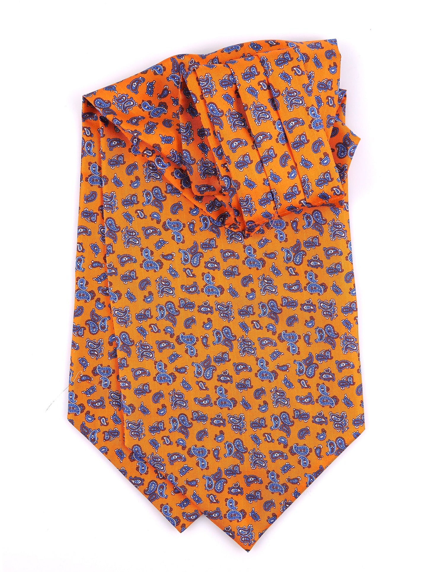 Double-pointed orange printed silk ascot FIRELYN