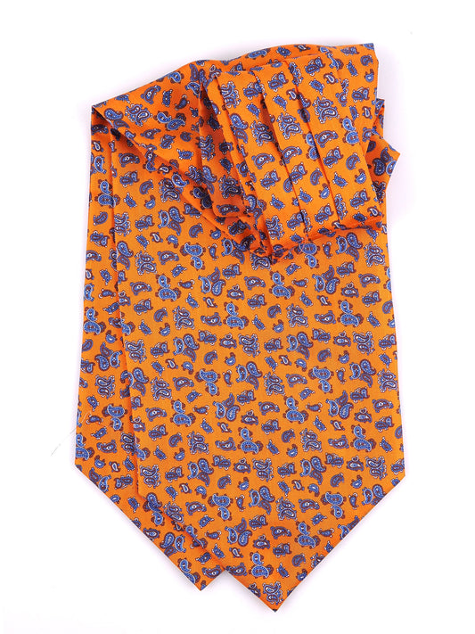 Double-pointed orange printed silk ascot FIRELYN