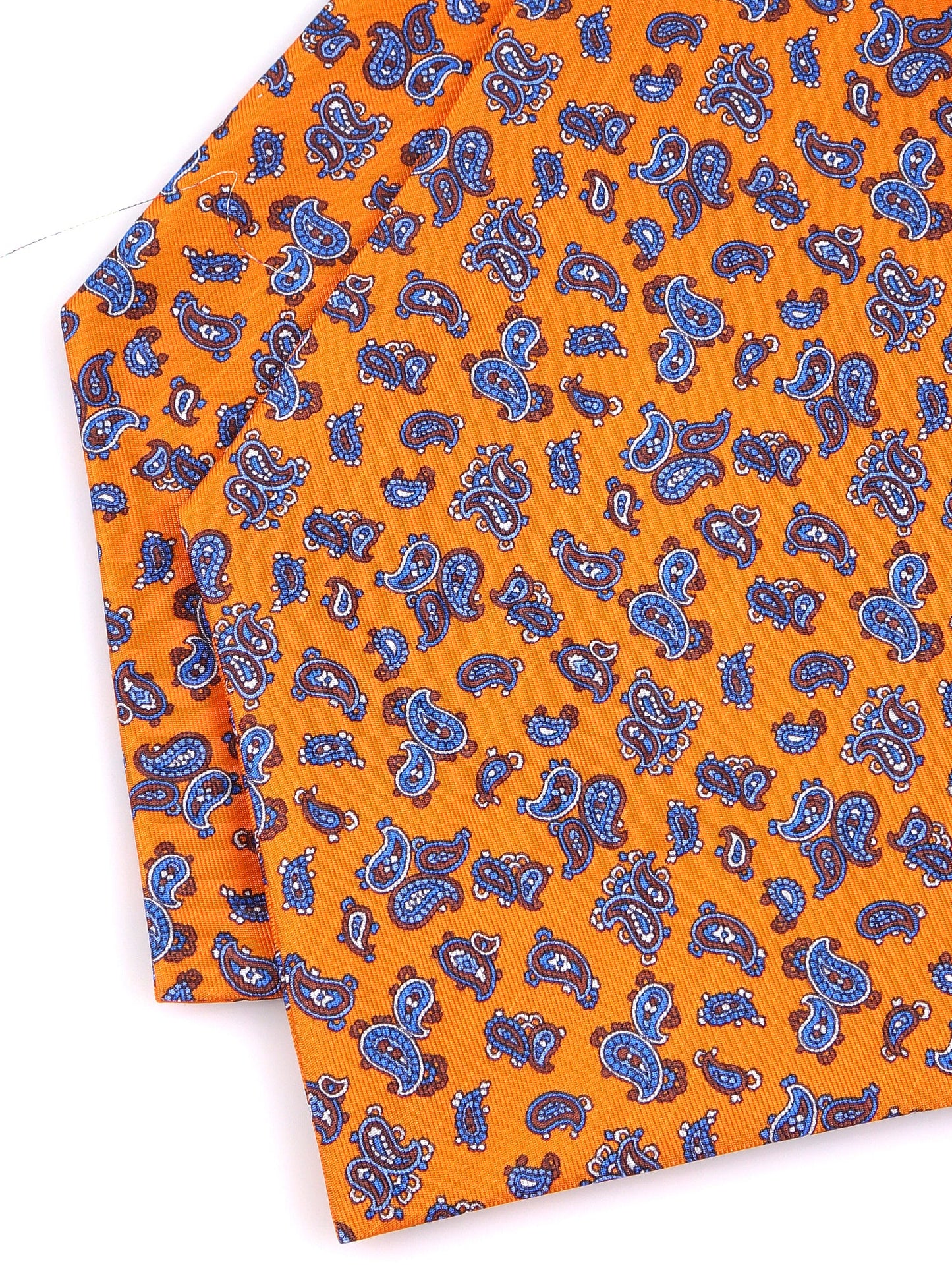 Double-pointed orange printed silk ascot FIRELYN
