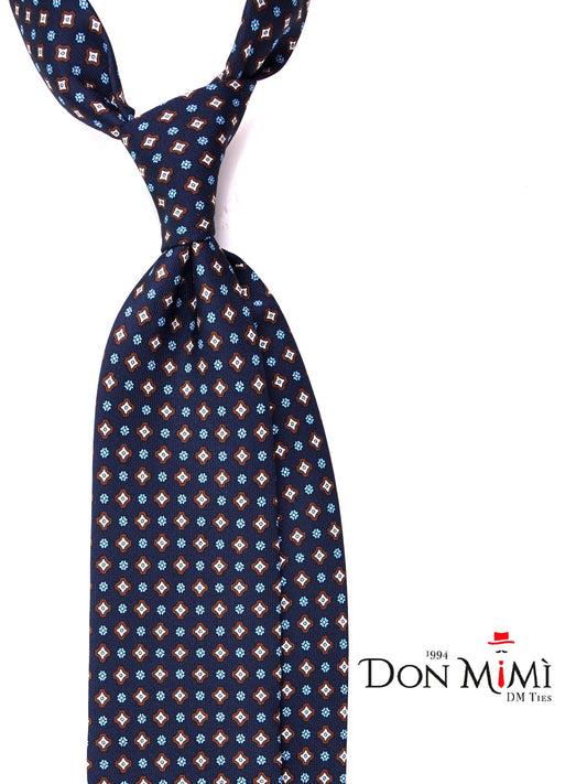 Navy blue English printed silk FIXI 3-fold tie
