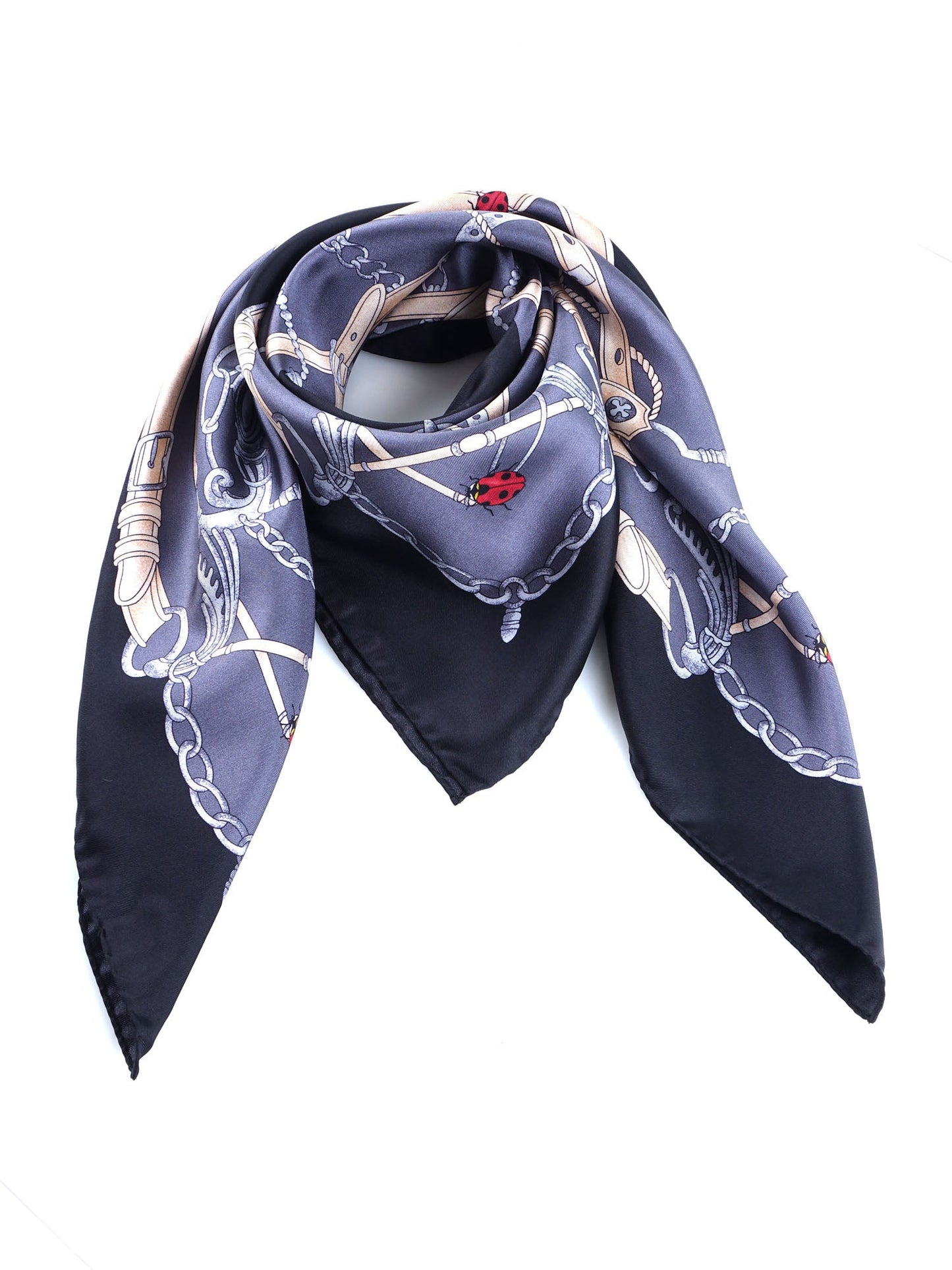 Black scarf 90x90cm in printed silk LADY BUGS