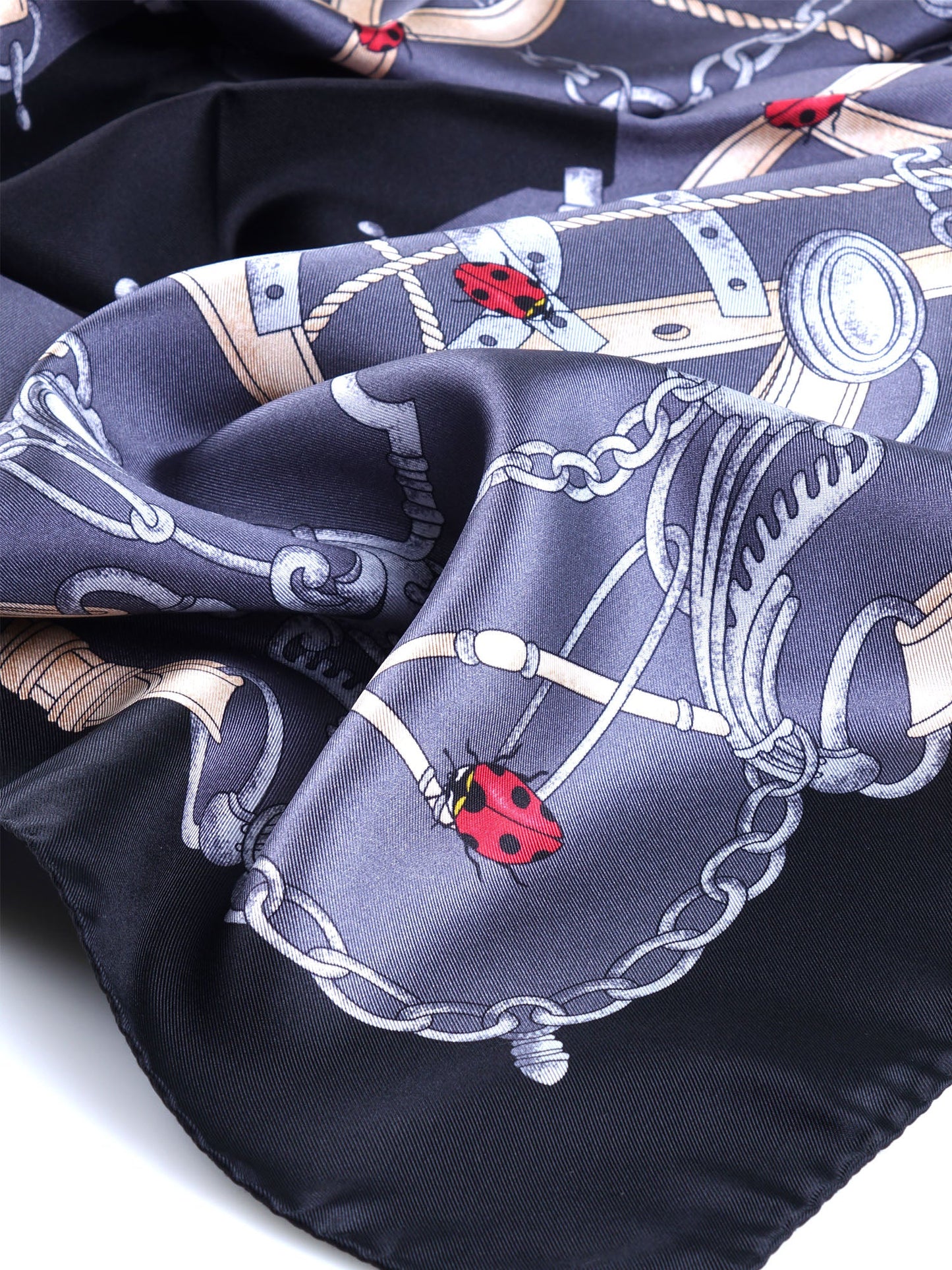 Black scarf 90x90cm in printed silk LADY BUGS