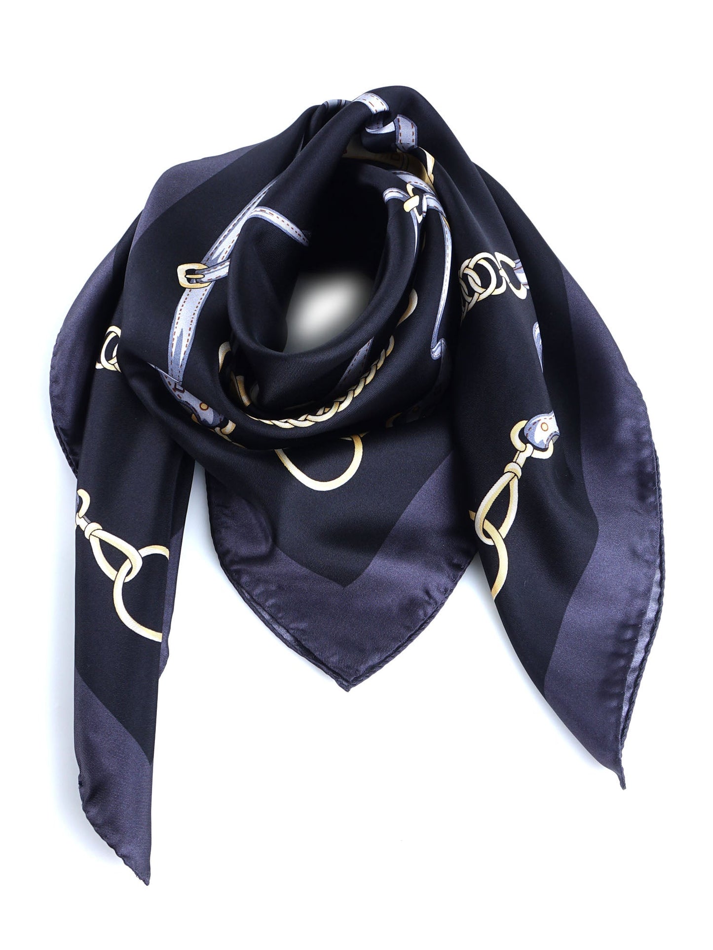 Black silk scarf 90x90cm printed REINS