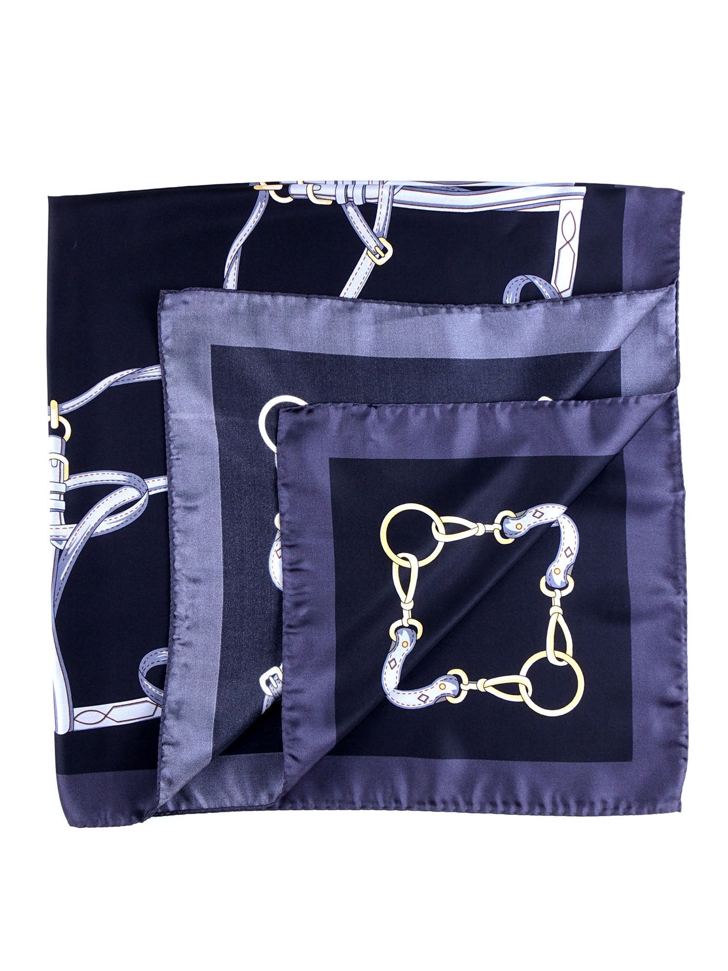 Black silk scarf 90x90cm printed REINS