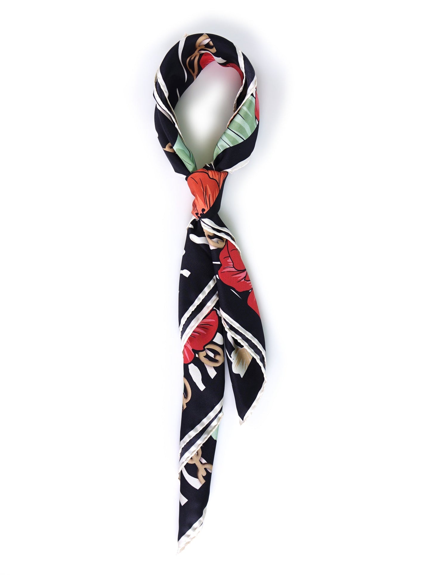 Black Background Printed Silk Stole Scarf ROSE
