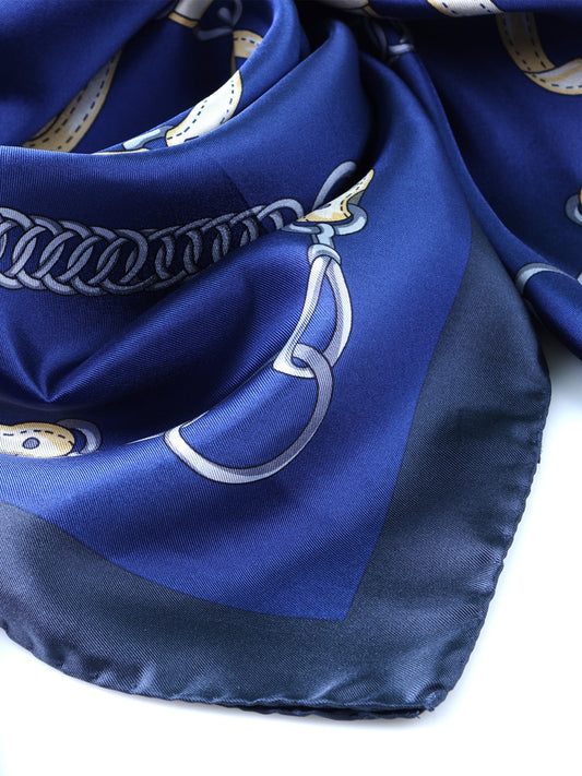 Blue silk scarf 90x90cm printed REINS
