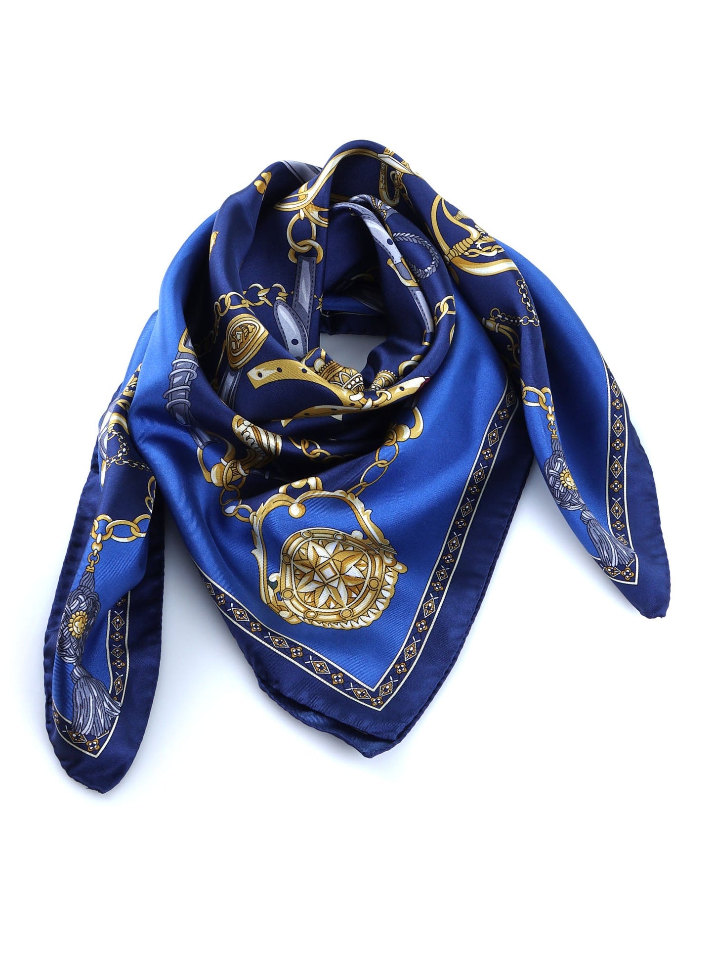 Blue silk scarf 90x90cm GOOD LUCK