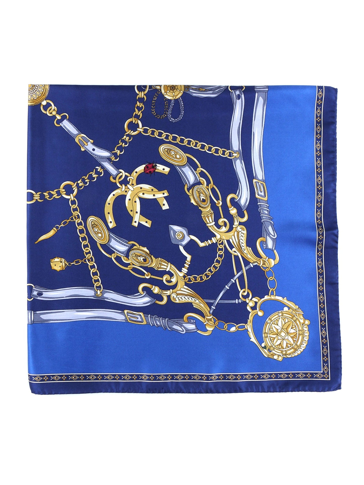 Blue silk scarf 90x90cm GOOD LUCK