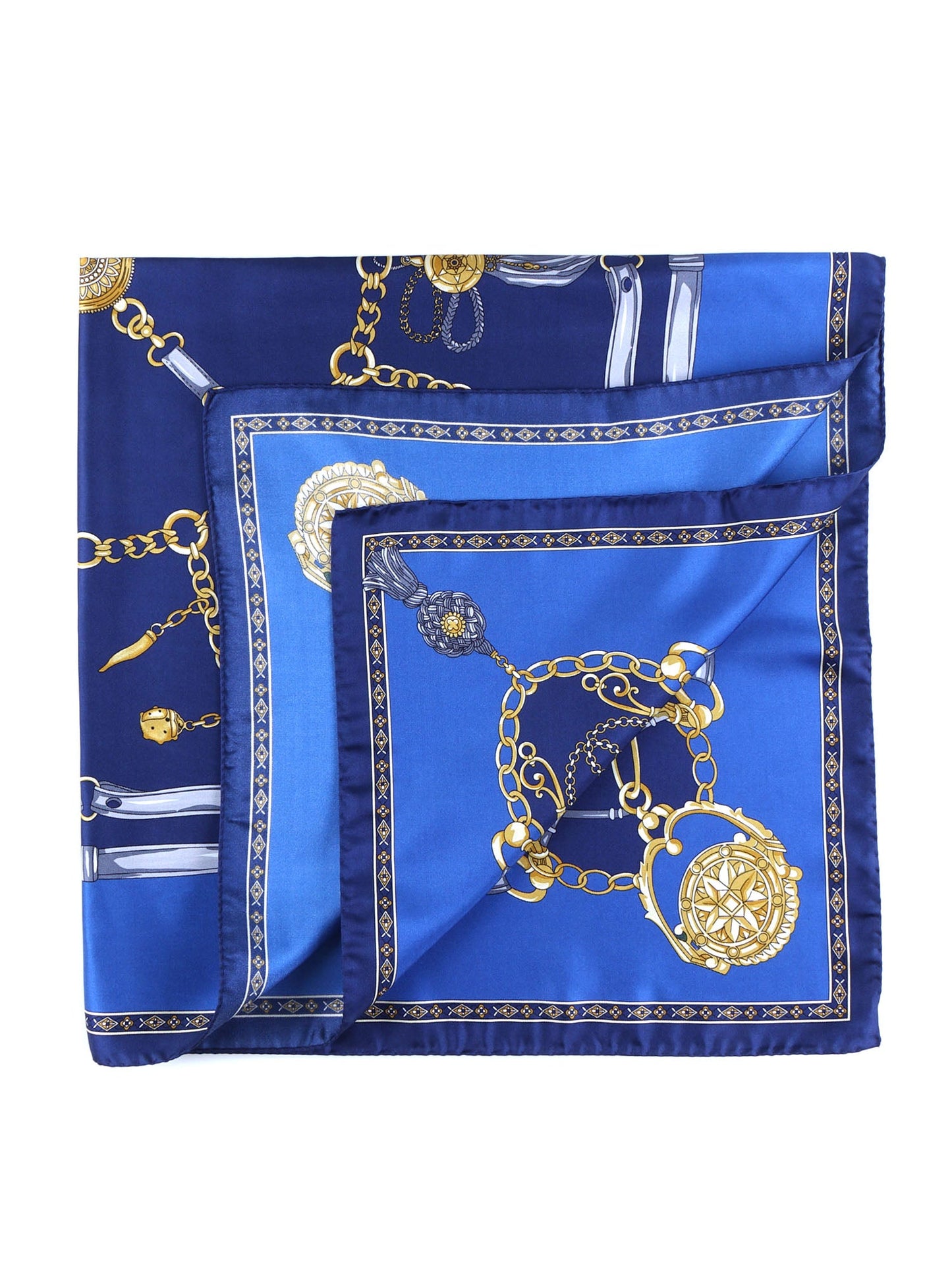 Blue silk scarf 90x90cm GOOD LUCK