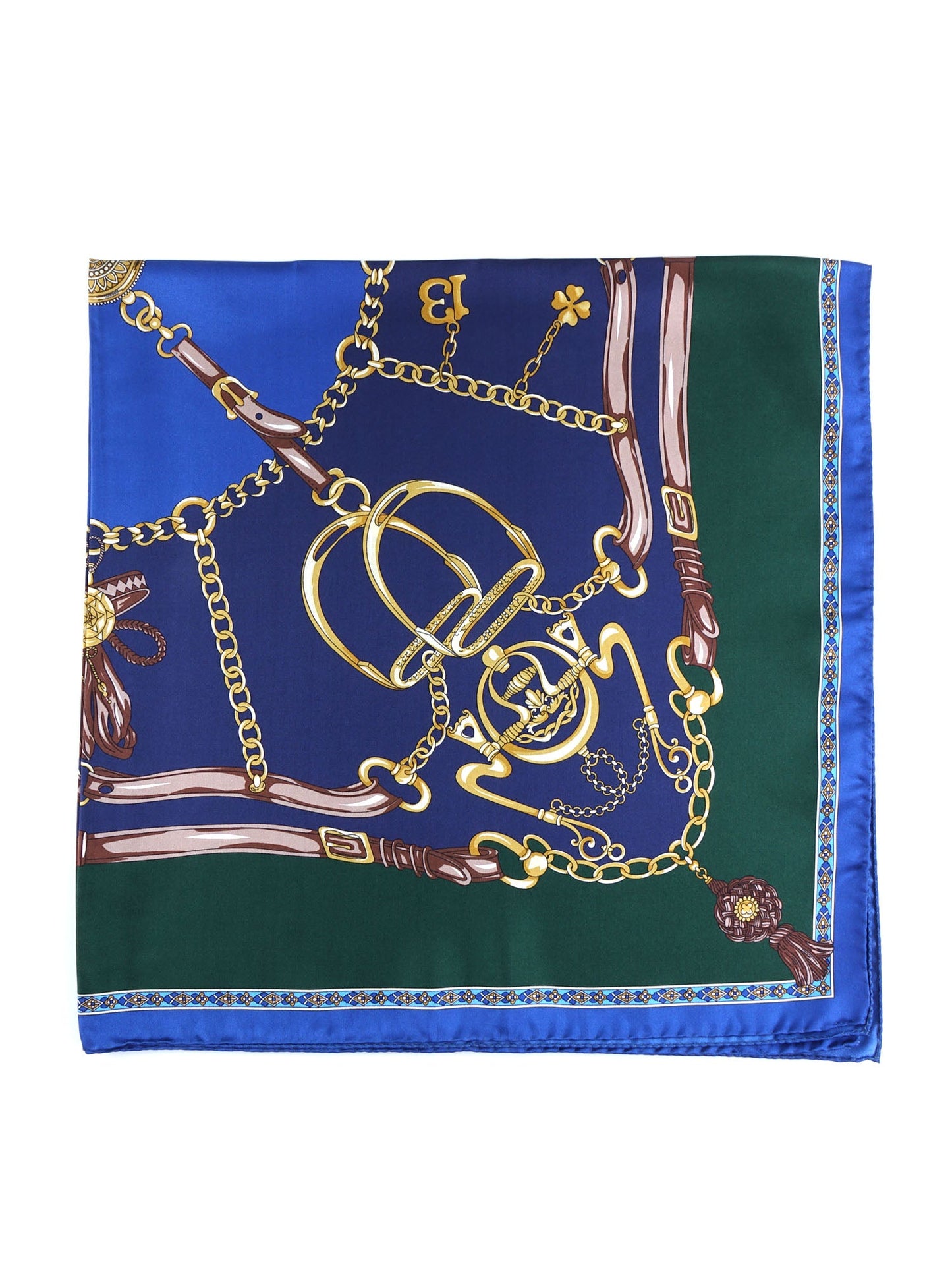 Blue/Green 90x90cm Printed Silk Scarf GOOD LUCK