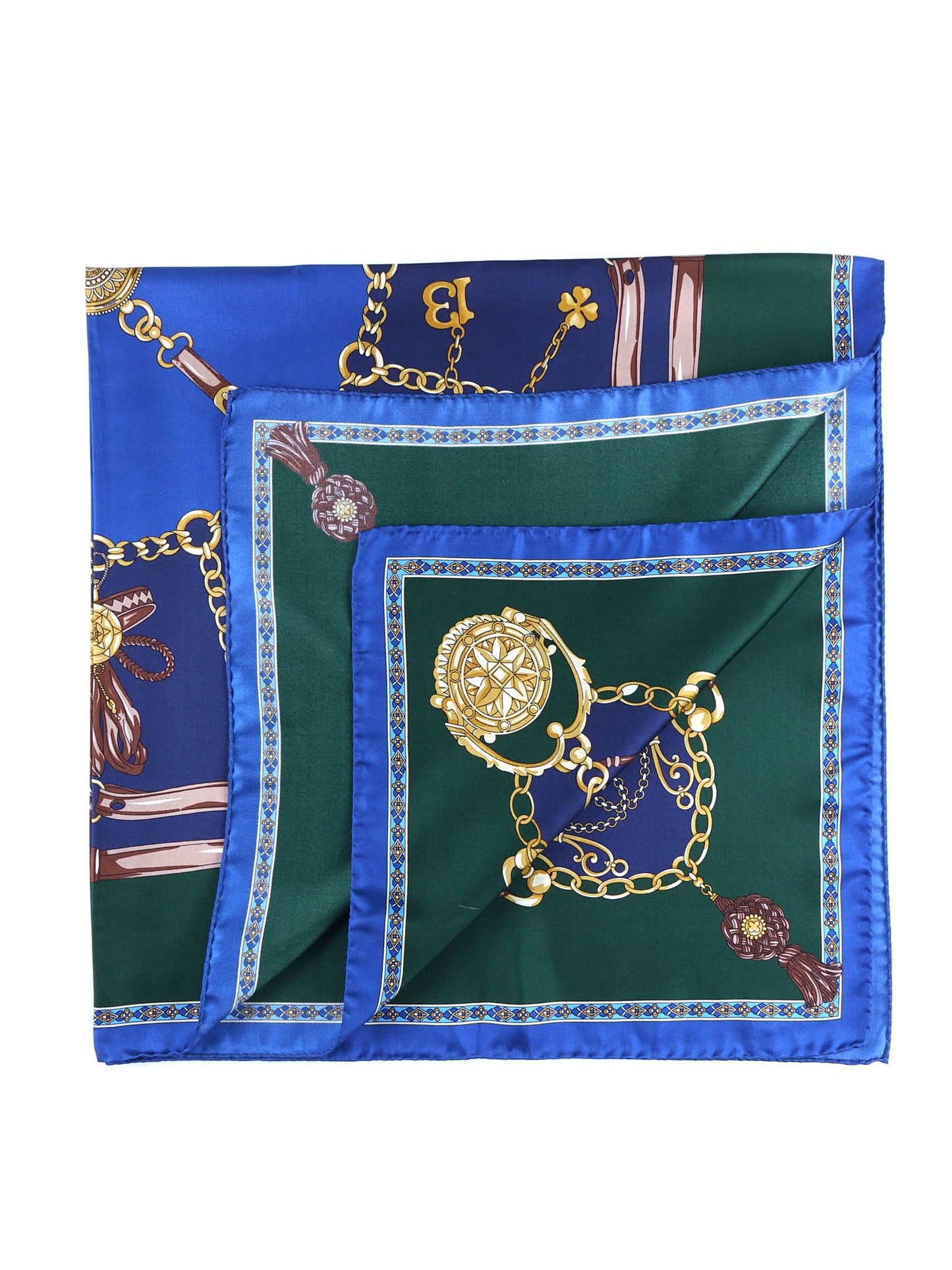 Blue/Green 90x90cm Printed Silk Scarf GOOD LUCK