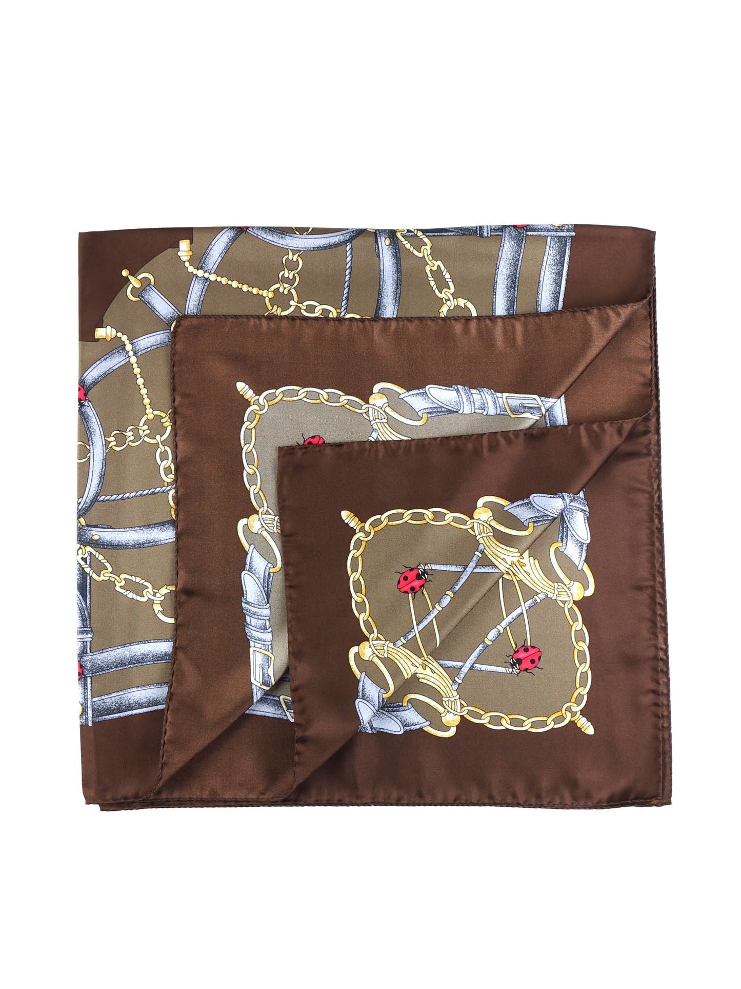 Brown Silk Scarf 90x90cm with Printed LADY BUGS