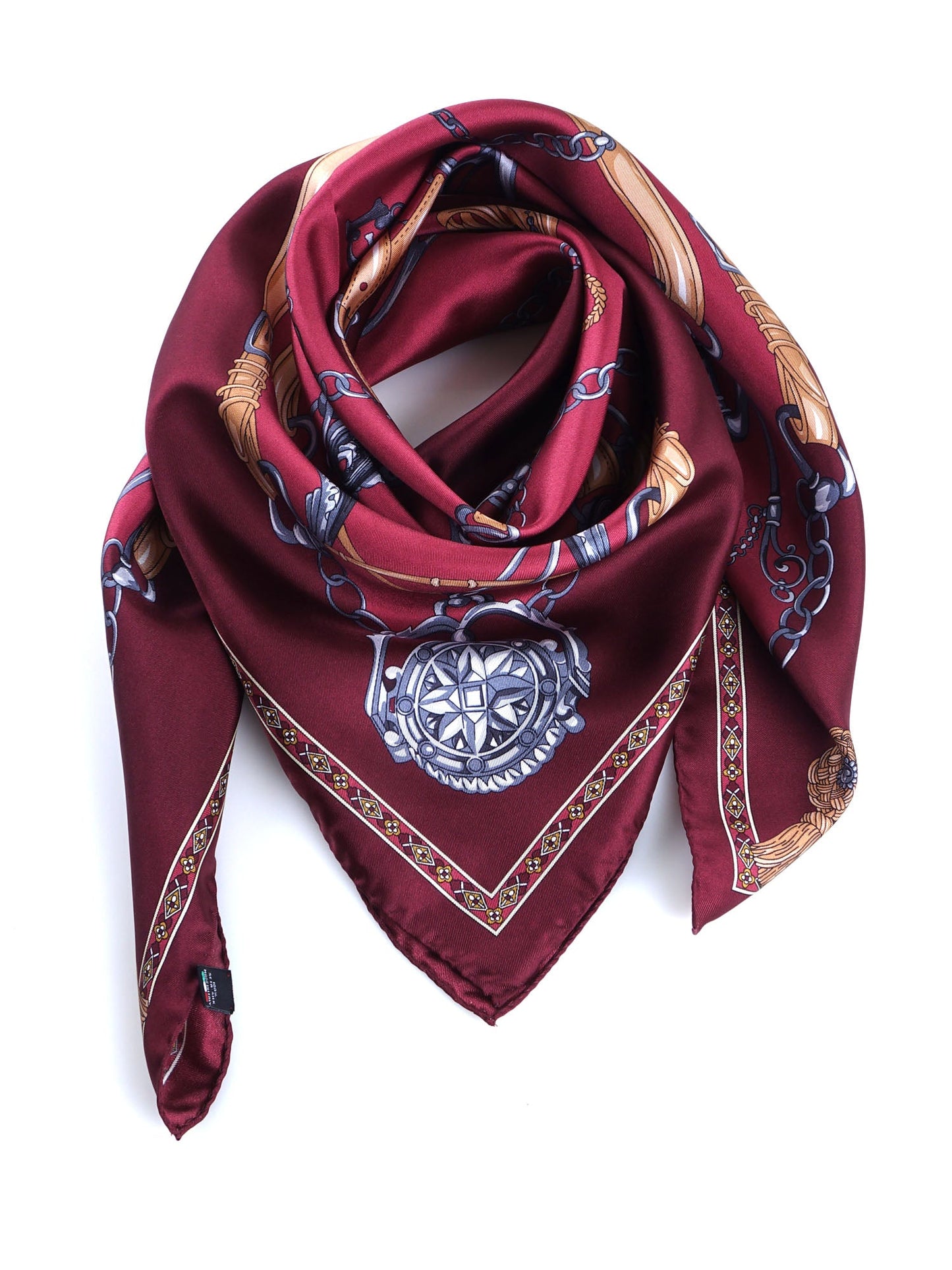 Bordeaux silk scarf 90x90cm GOOD LUCK