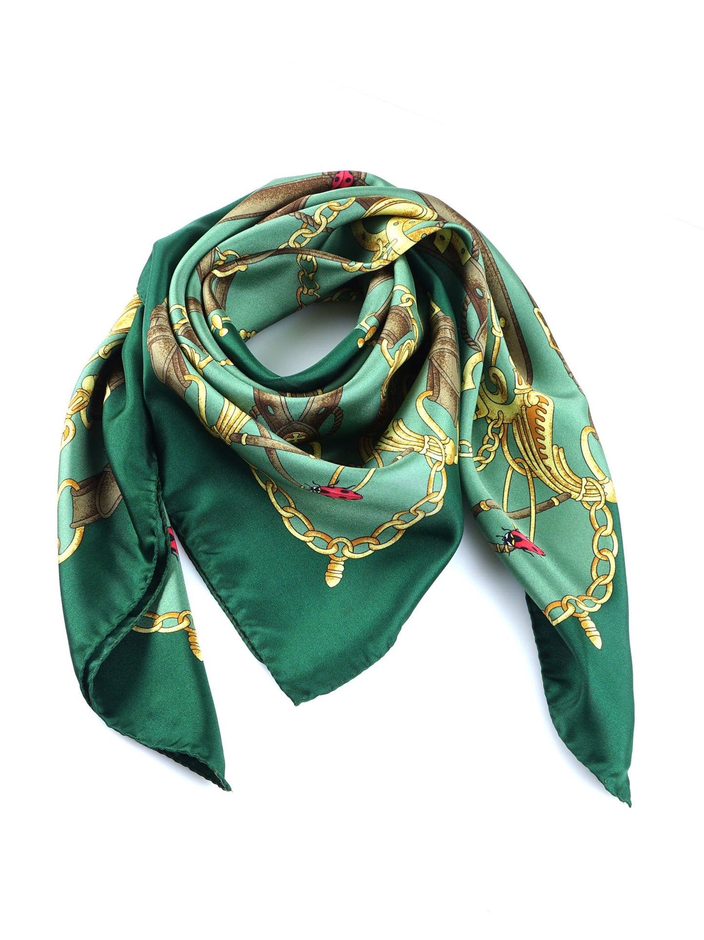 Green silk printed scarf 90x90cm LADY BUGS